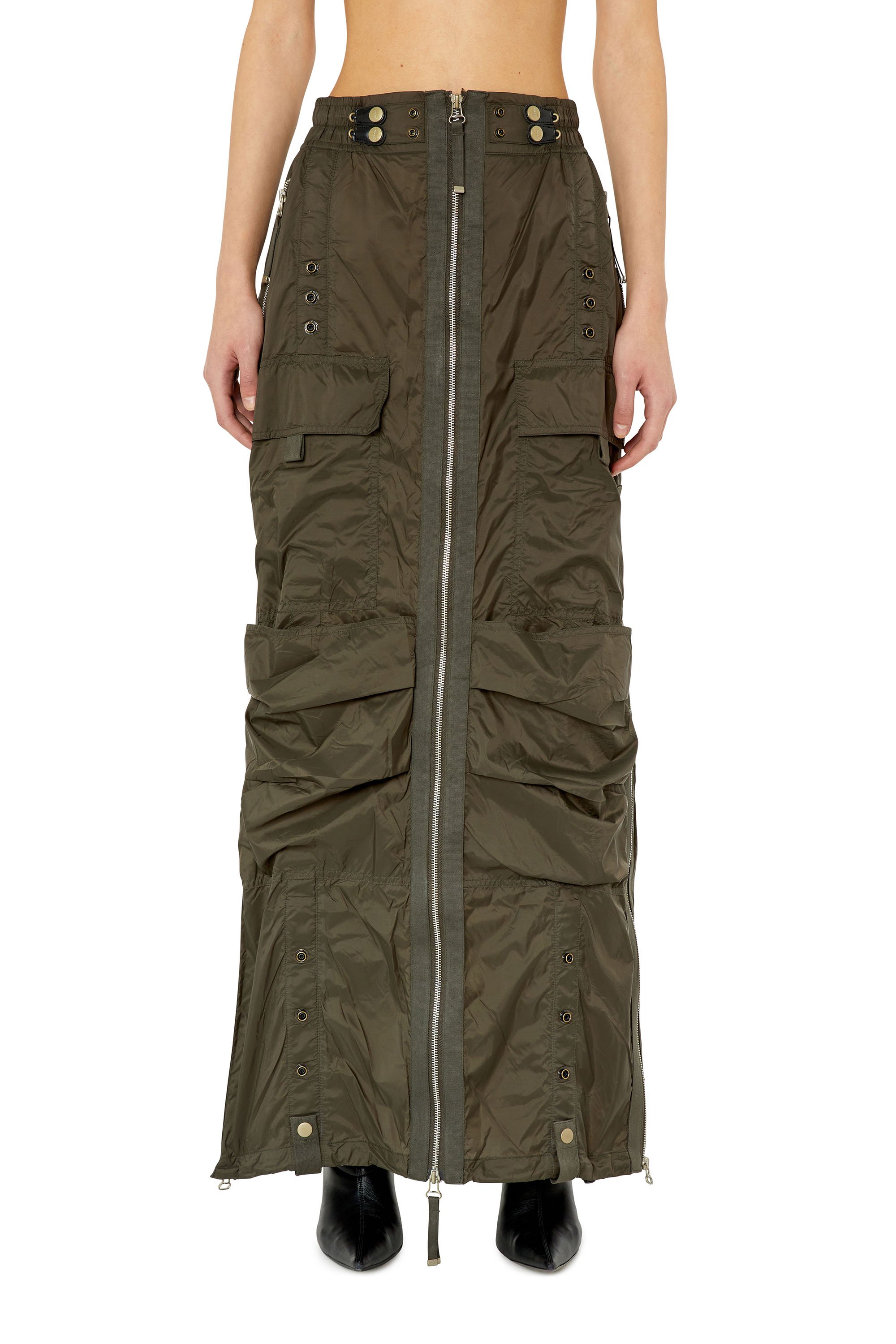 Diesel - O-CREP, Woman's Long skirt with cargo pockets in Military Green - 1