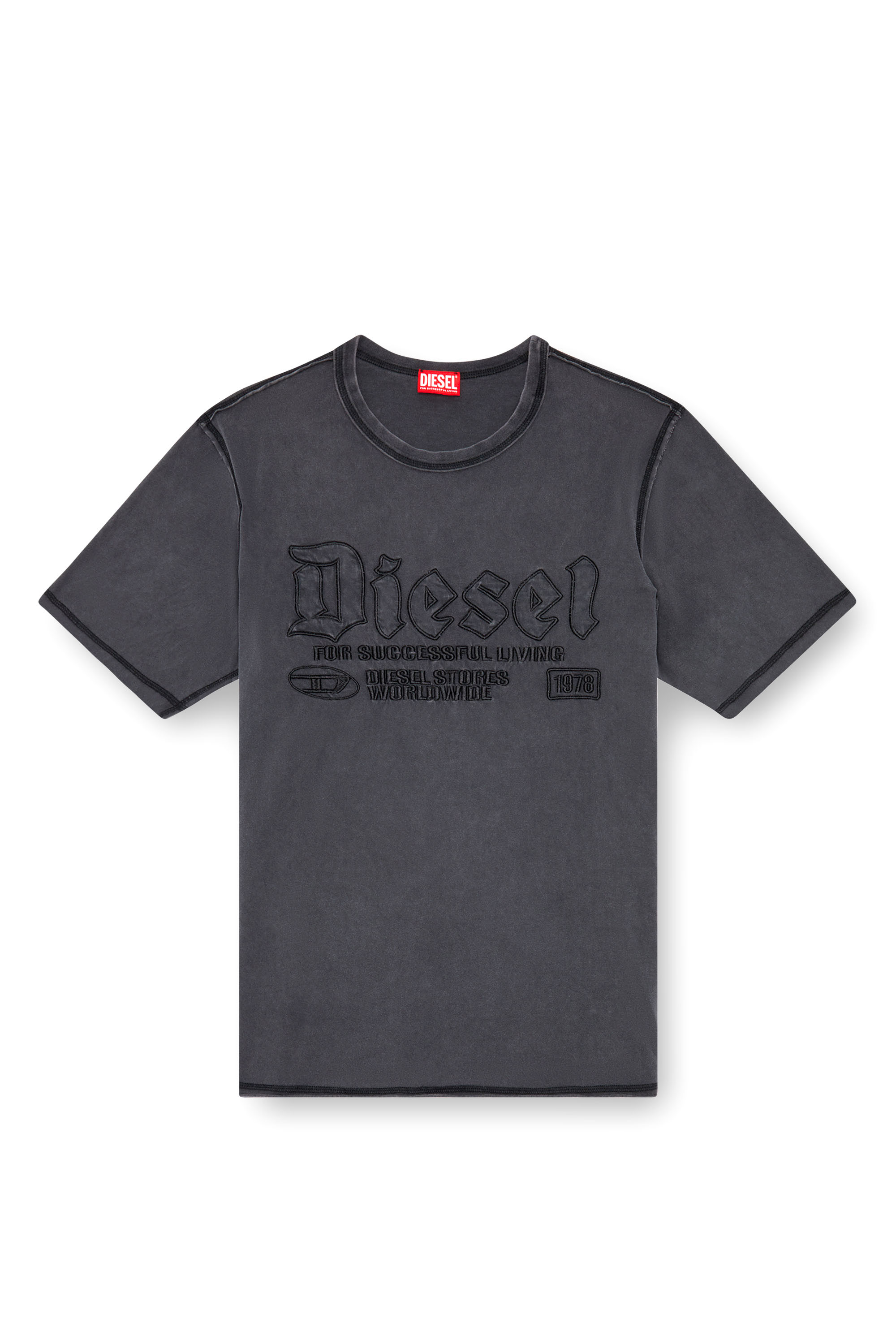 Diesel - T-RAWJUST, Camiseta desteñida con bordado a tono Hombre in Negro - 4