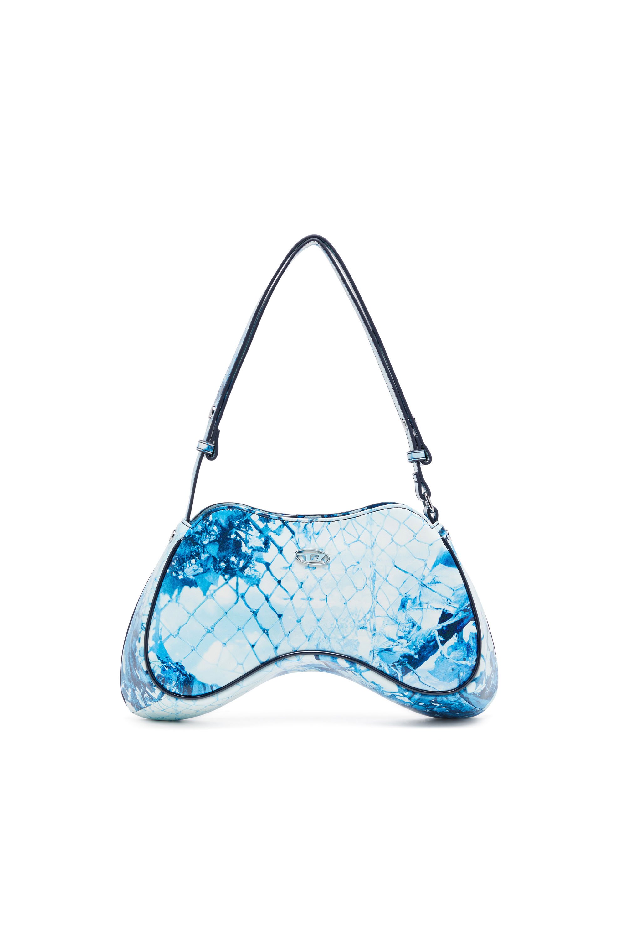 Diesel - PLAY SHOULDER, Woman's Play-Shoulder bag in printed glossy PU in Azure - 1