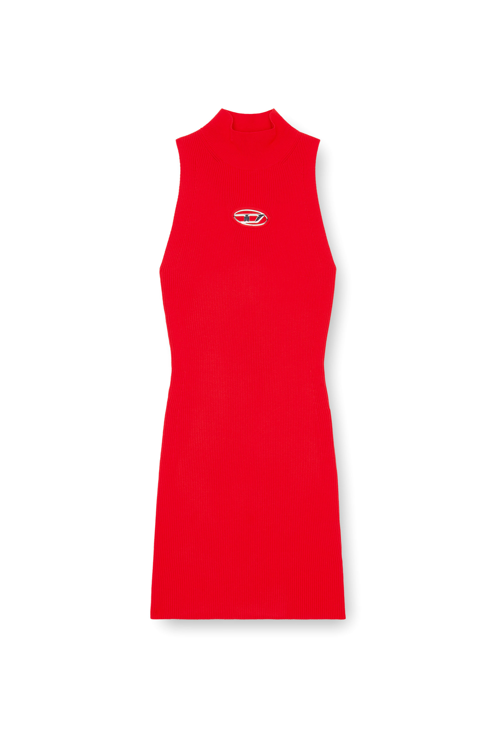 Diesel - M-ONERVAX, Vestido corto con cuello alto de punto de canalé Mujer in Rojo - 4