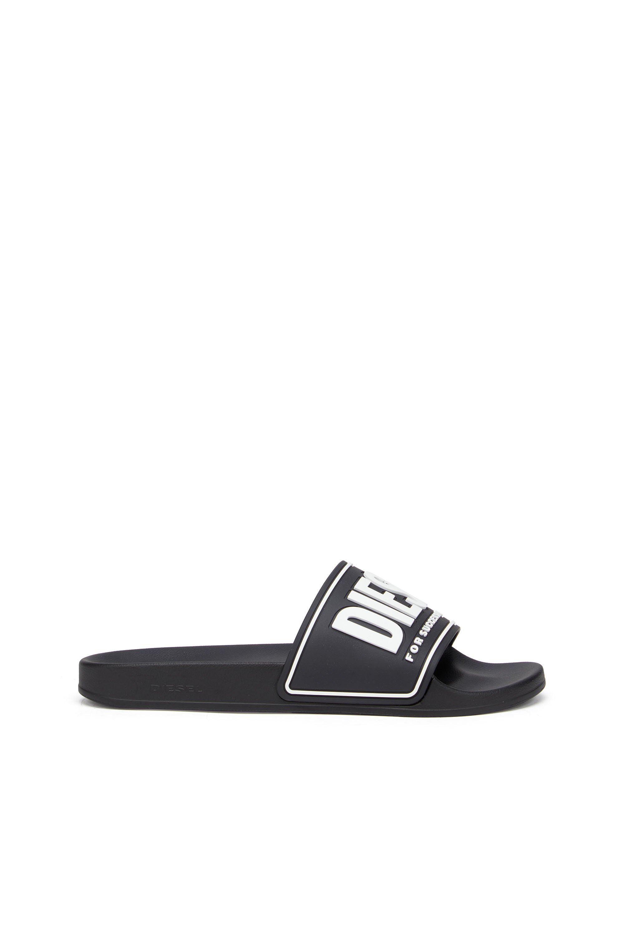 Diesel - SA-MAYEMI CC, Man's Sa-Mayemi-Pool slides with 3D logo in Black/White - 1