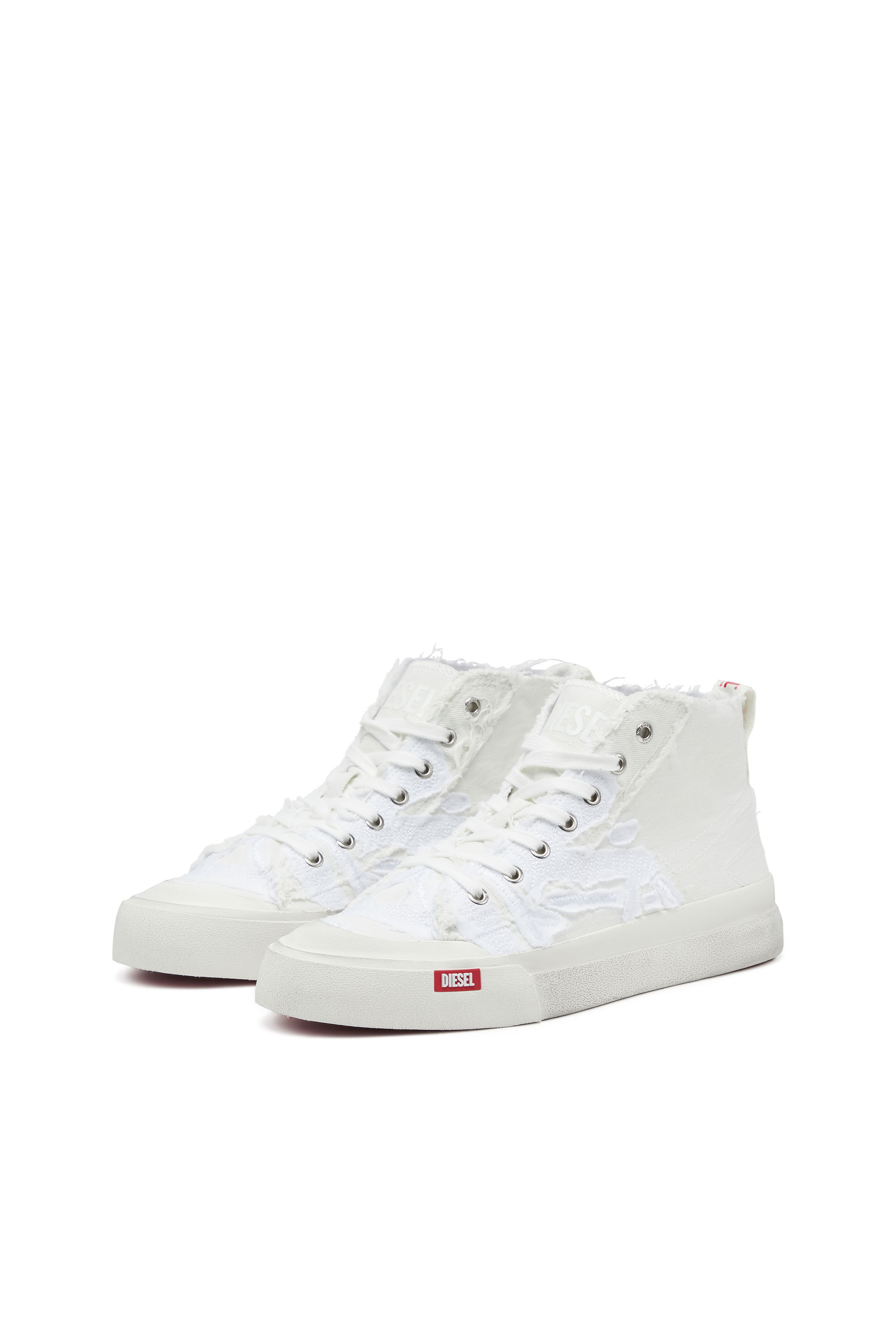 Diesel - S-ATHOS MID, Man's S-Athos Mid-Destroyed gauze and denim high-top sneakers in White - 8