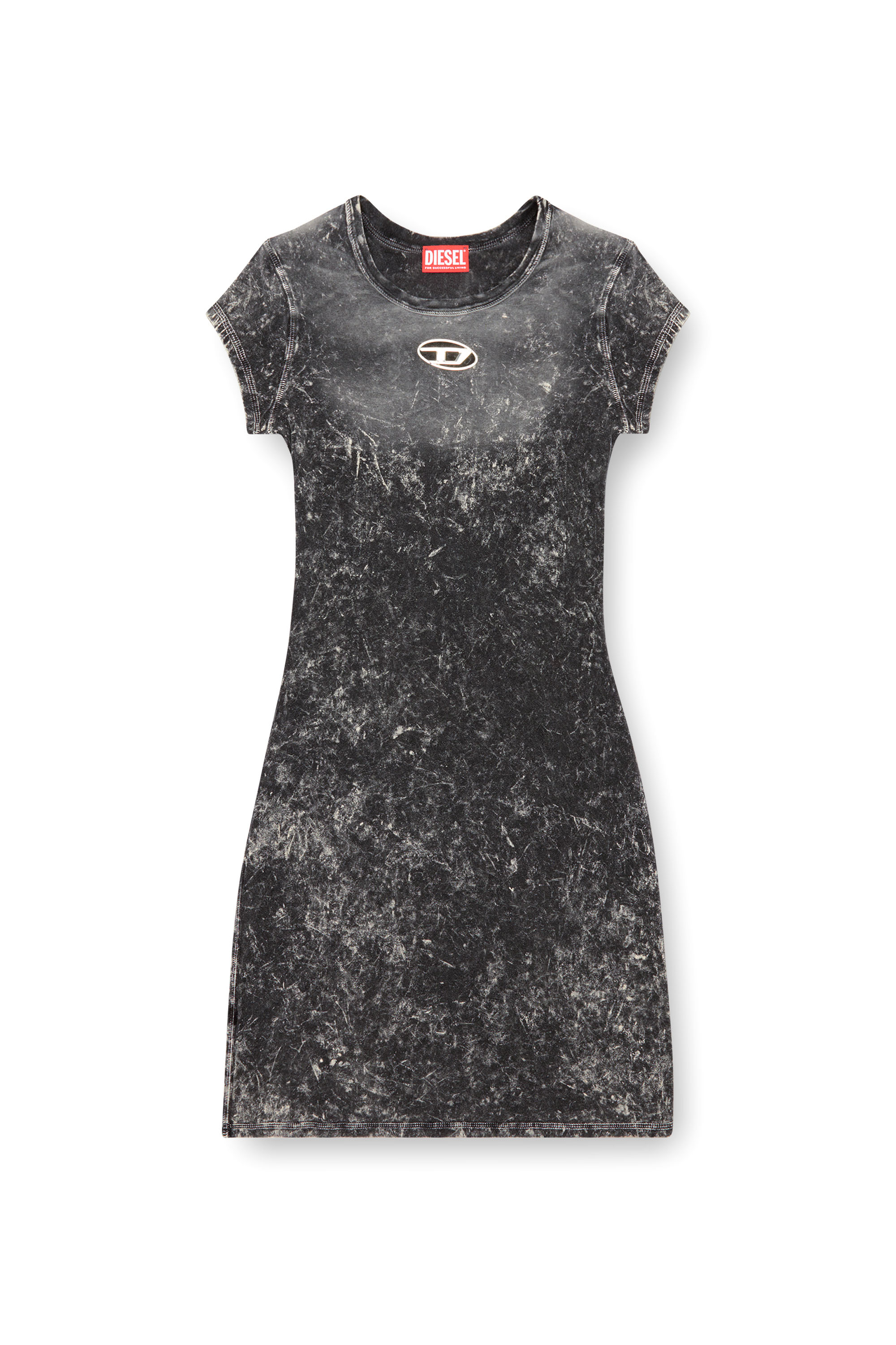 Diesel - D-ANGIEL-P1, Vestido corto de tejido elástico tipo mármol Mujer in Gris - 5