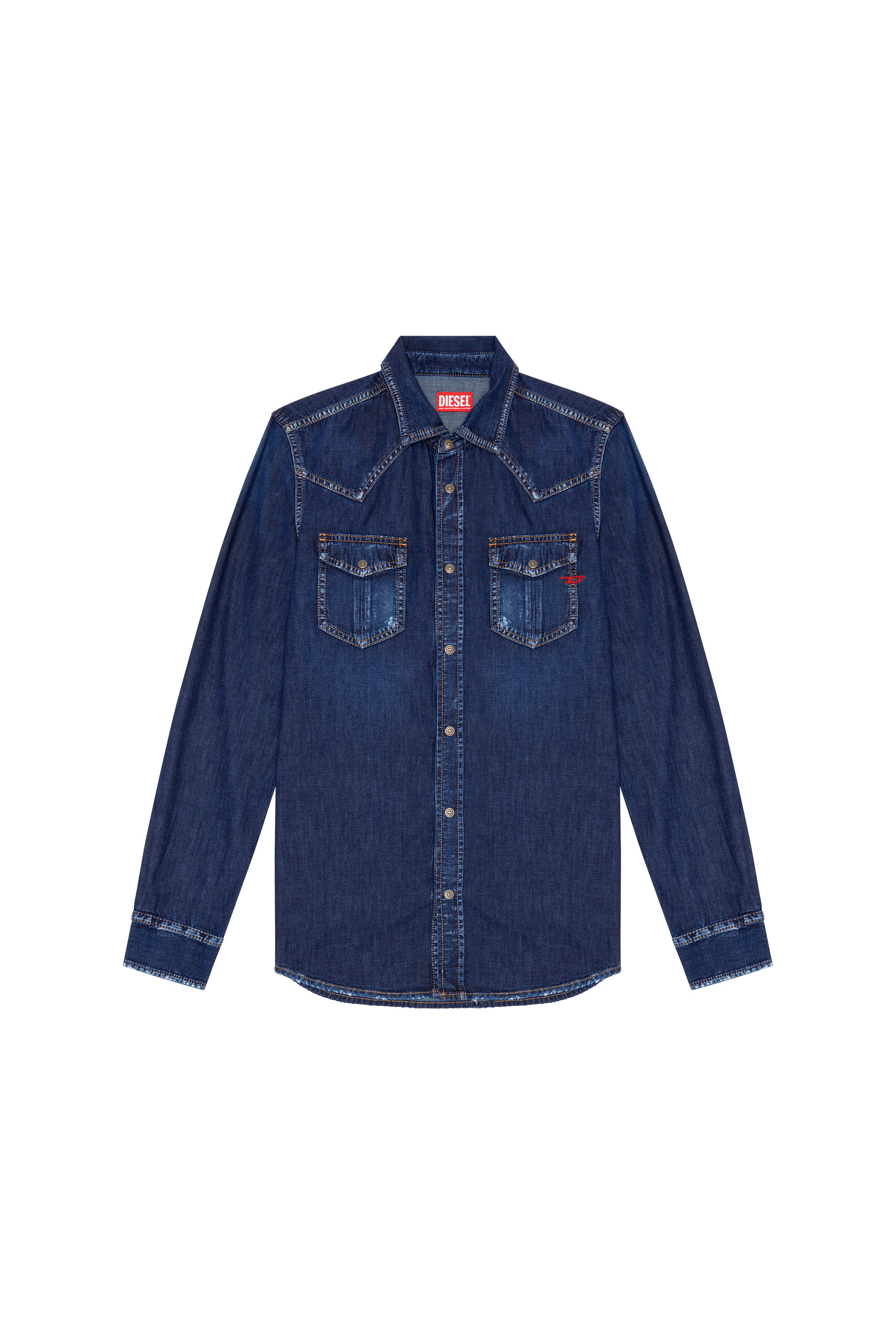 Diesel - D-VEGA, Man's Overshirt in denim in Dark Blue - 6