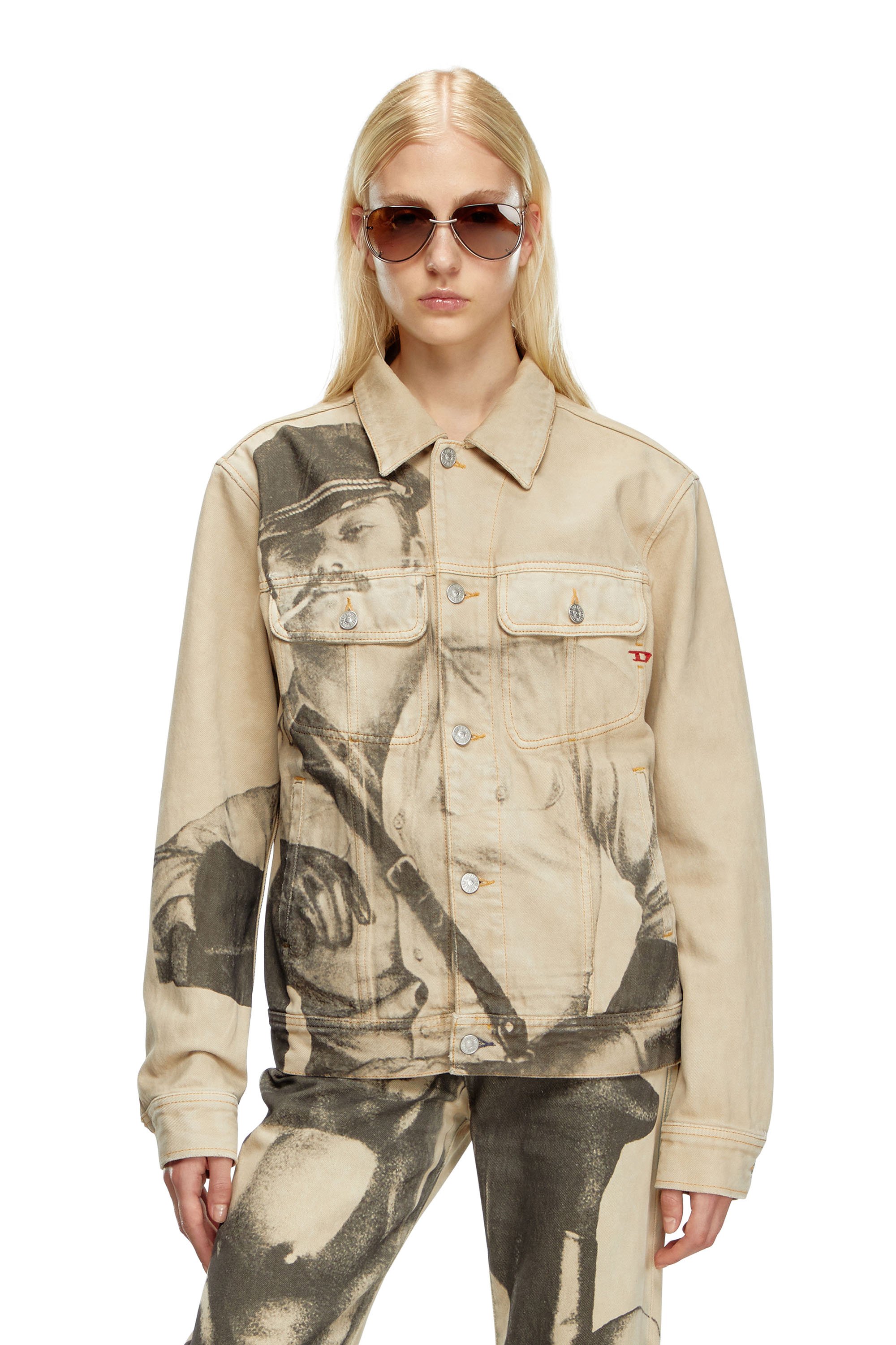 Diesel - PR-D-BARCY-TOF2, Chaqueta trucker con estampado digital Unisex in Beige - 4