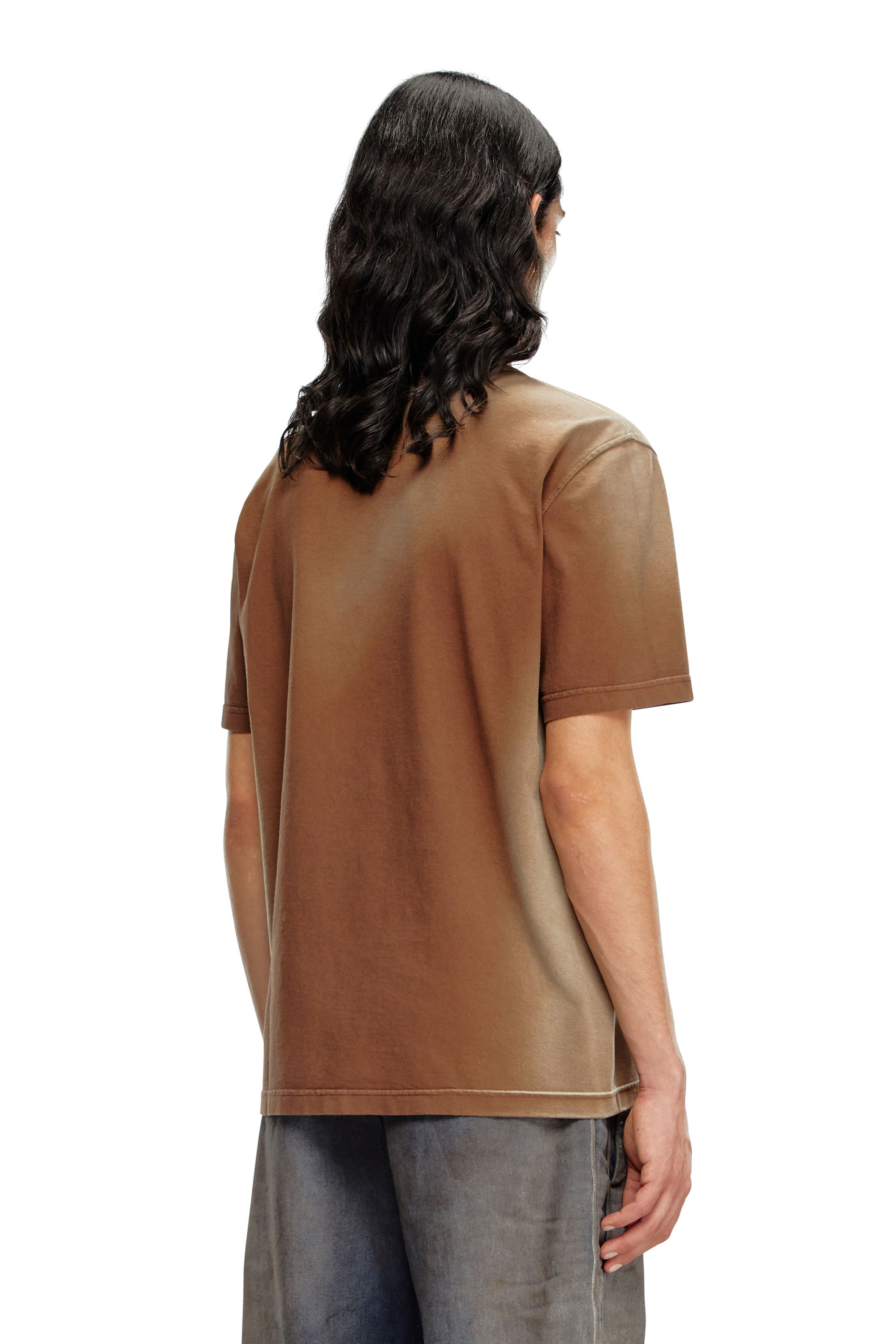 Diesel - T-ADJUST-Q8, Man's Faded T-shirt with cut-out Oval D logo in Brown - 2