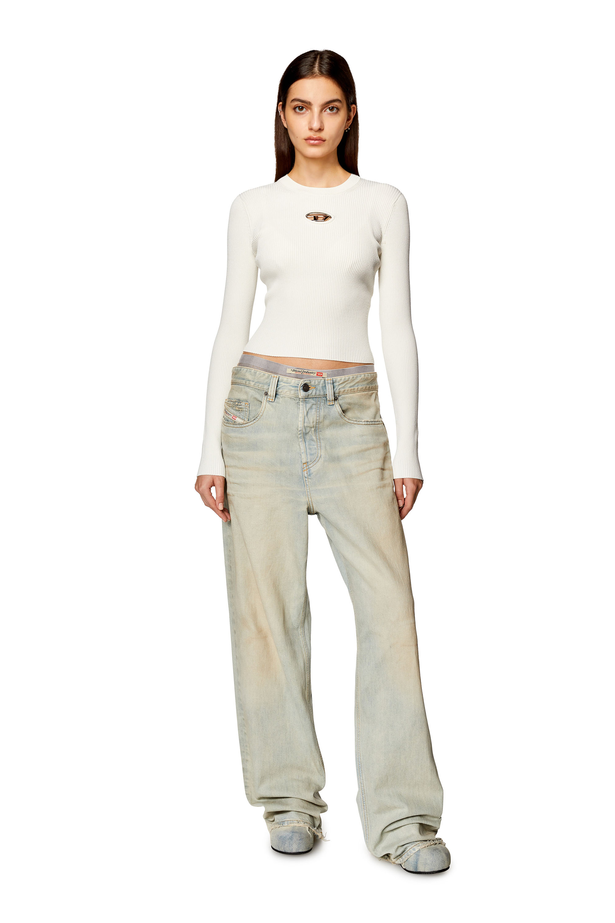 Diesel - M-VALARY, Woman's Ribbed-knit long-sleeve top in White - 2