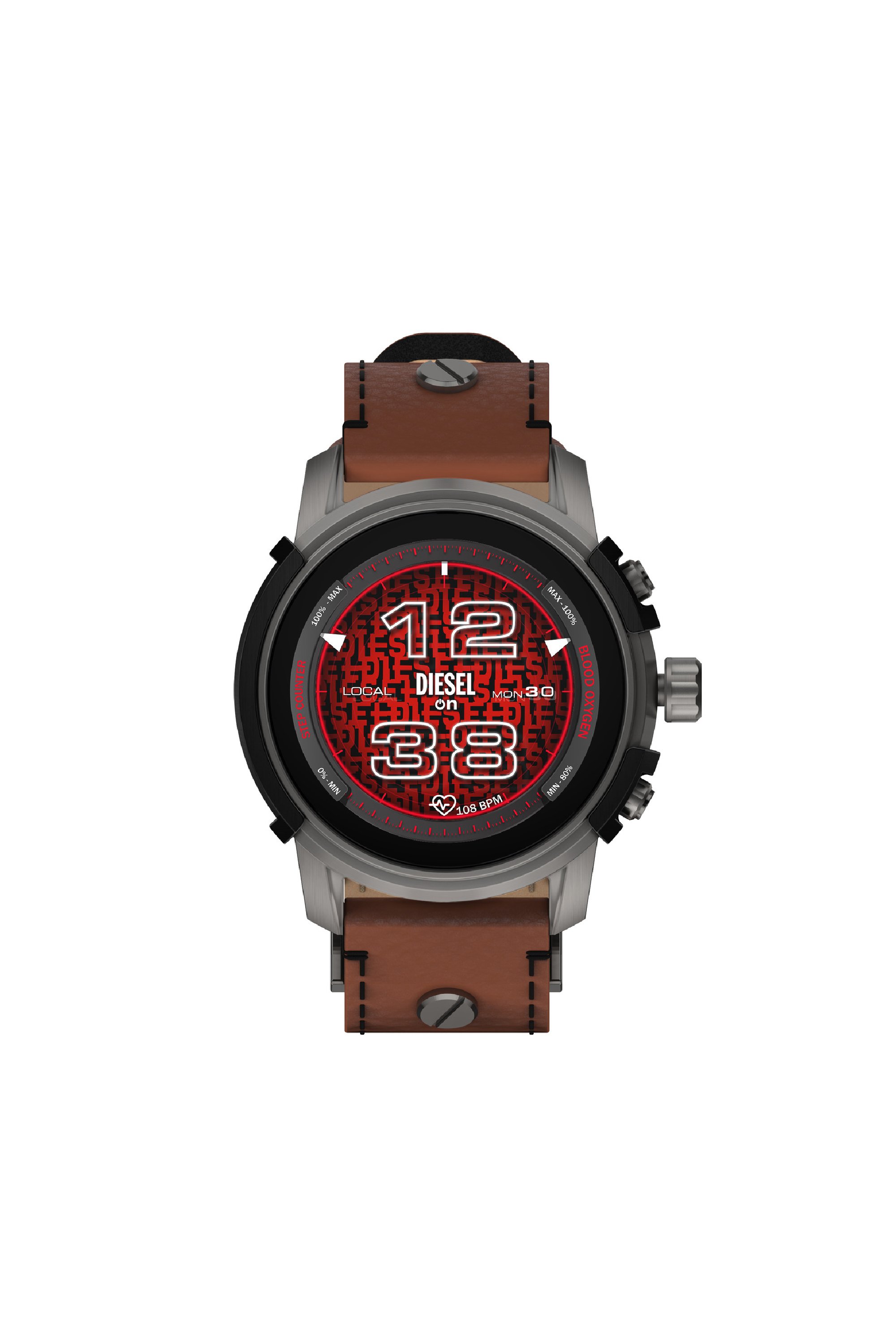 Diesel - DZT2043V, Man's Griffed leather smartwatch in Brown - 1