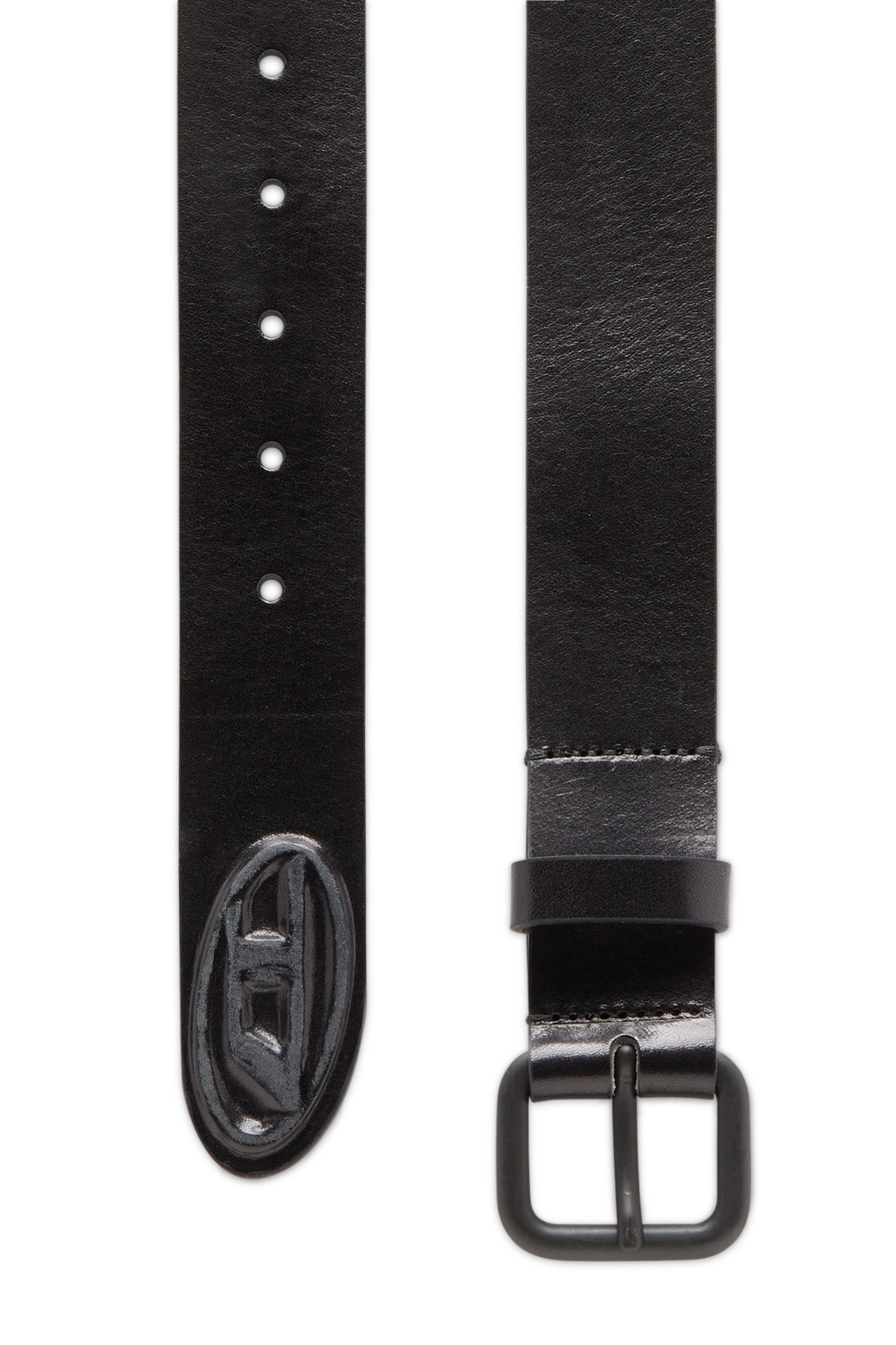 Diesel - B-1DR SCRATCH END, Man's Leather belt with metal logo insert in Black - 2