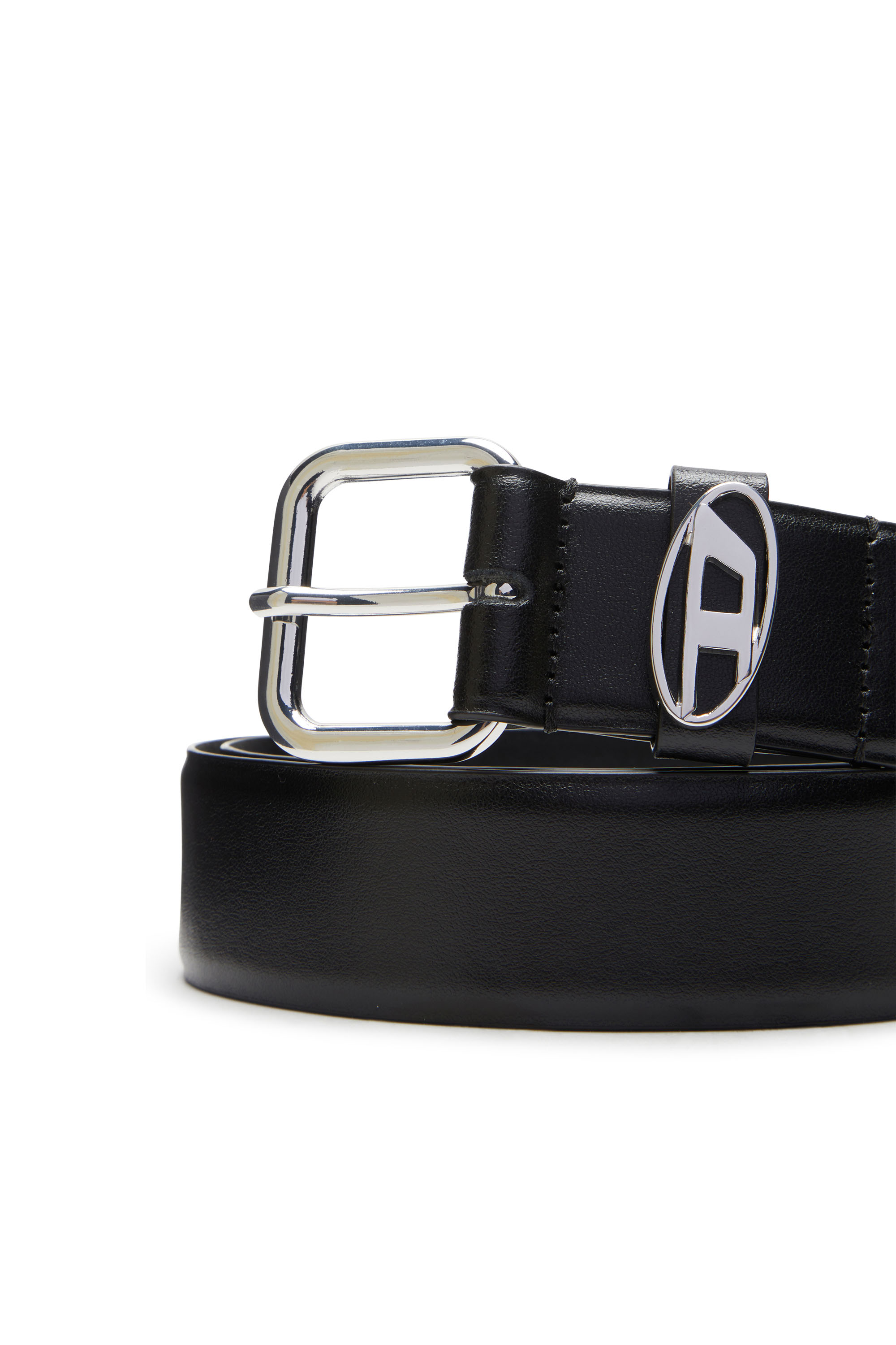 Diesel - B-1DR OVAL D LOOP, Unisex's Logo-plaque embellished leather belt in Black - 3