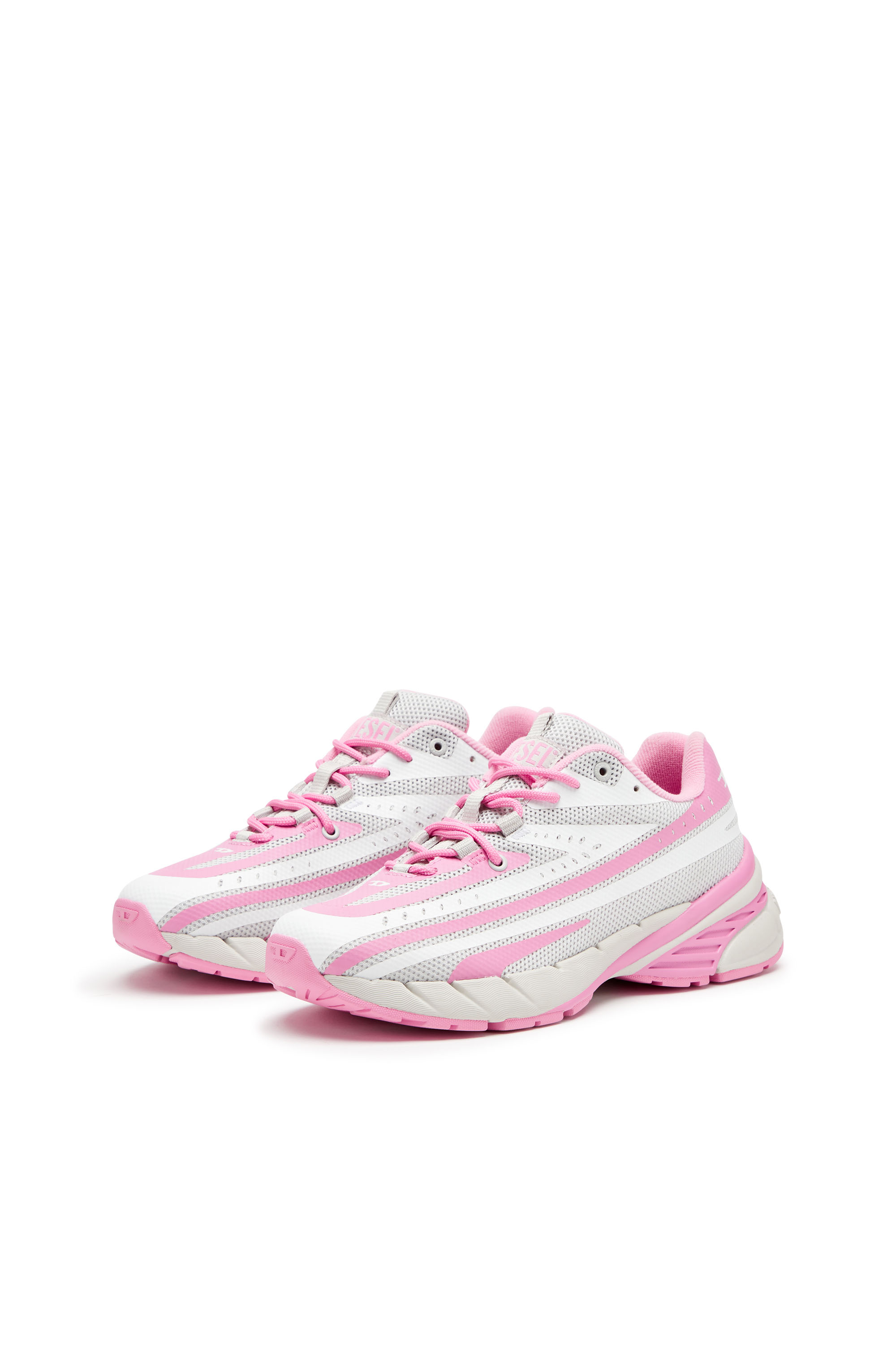 Diesel - D-AIRSPEED LOW W, Woman's D-Airspeed Low-Striped sneakers in coated mesh in Pink/White - 9