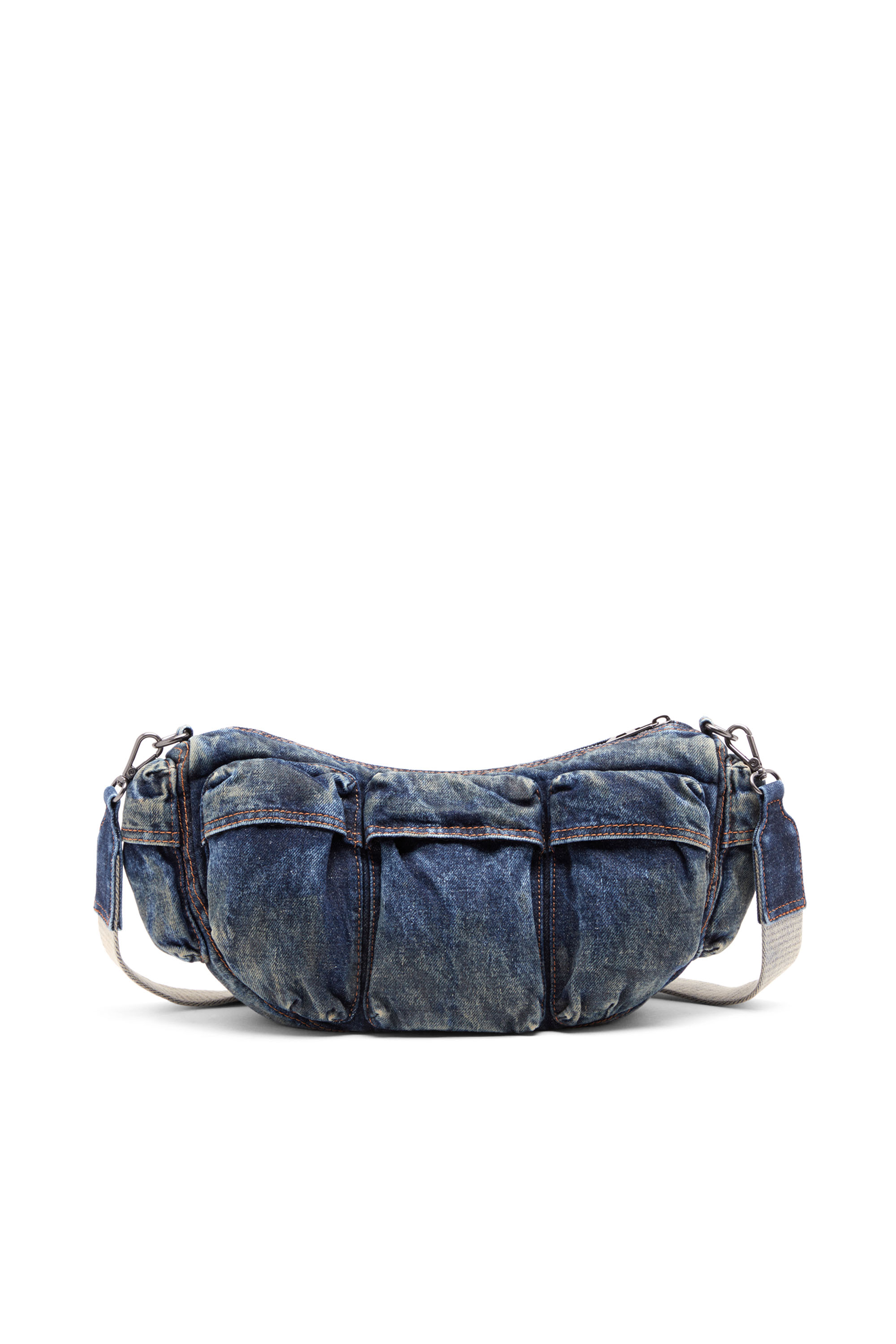 Diesel - RE-EDITION TRAVEL 3000 SHOULDER BAG X, Unisex's Travel 3000-Multipocket bag in treated denim in Blue - 2