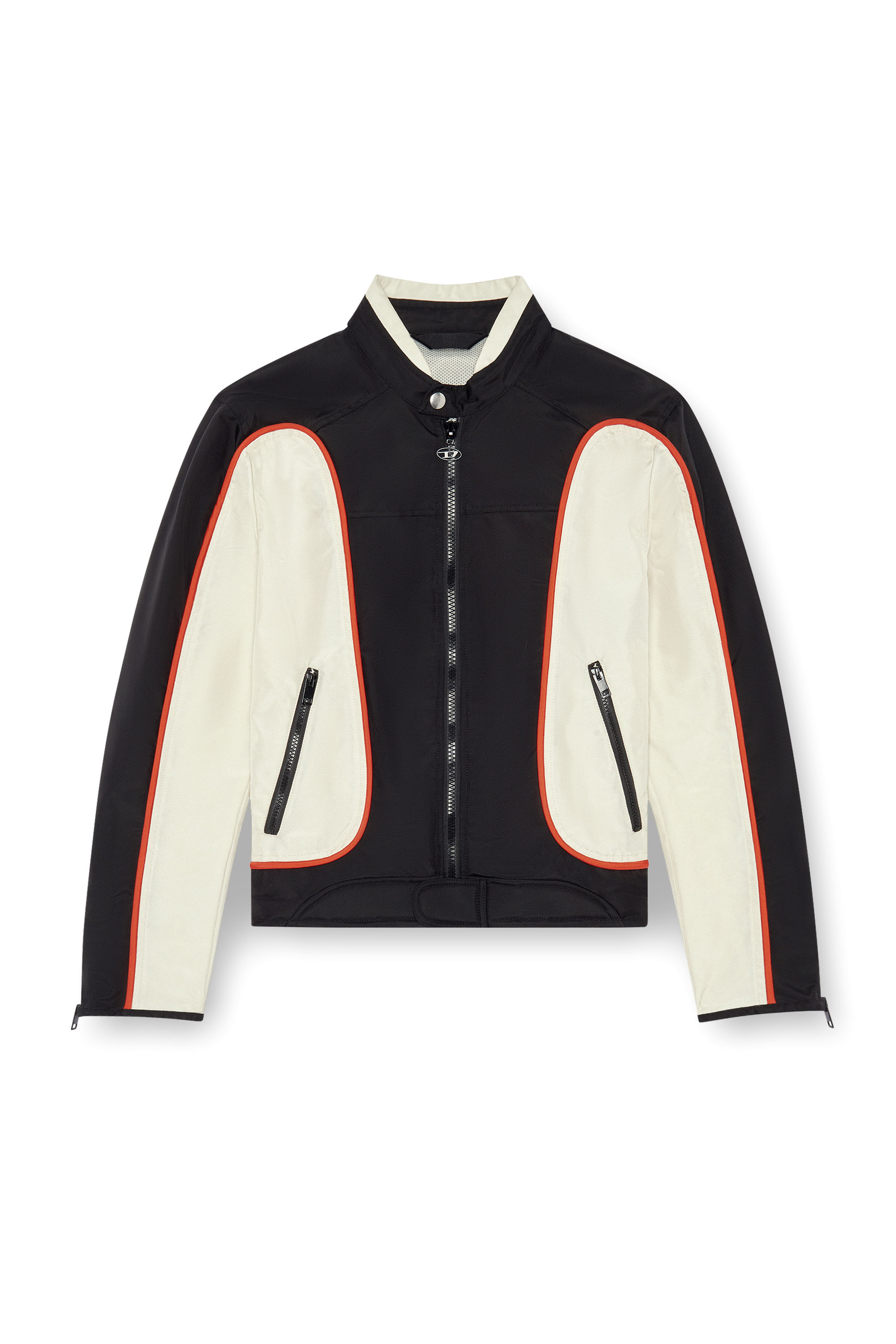 Diesel - J-BLINK, Man's Biker jacket in colour-block nylon in Black/White - 5