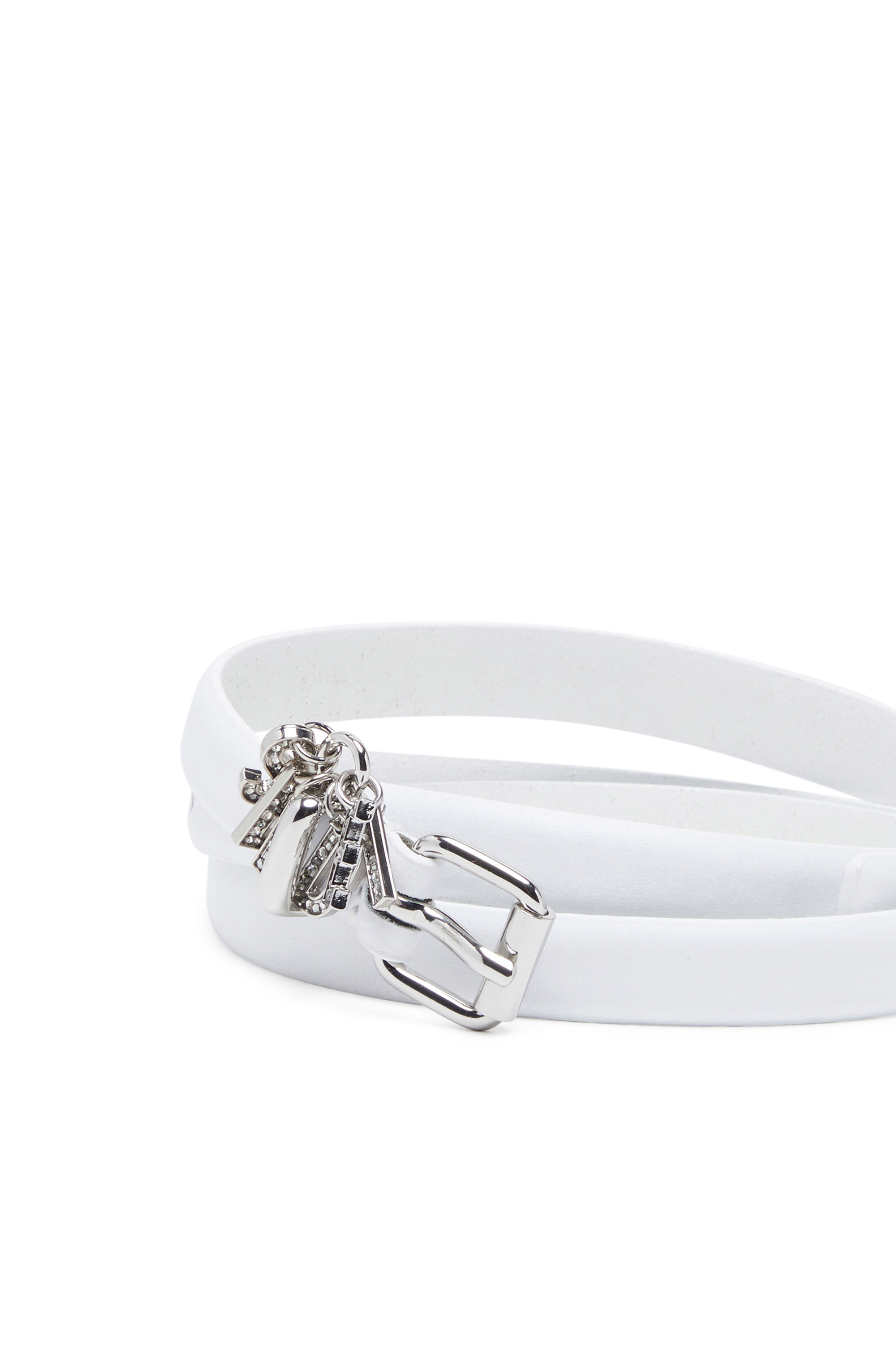 Diesel - B-CHARM-LOOP, Woman's Leather belt with crystal logo charms in White - 3