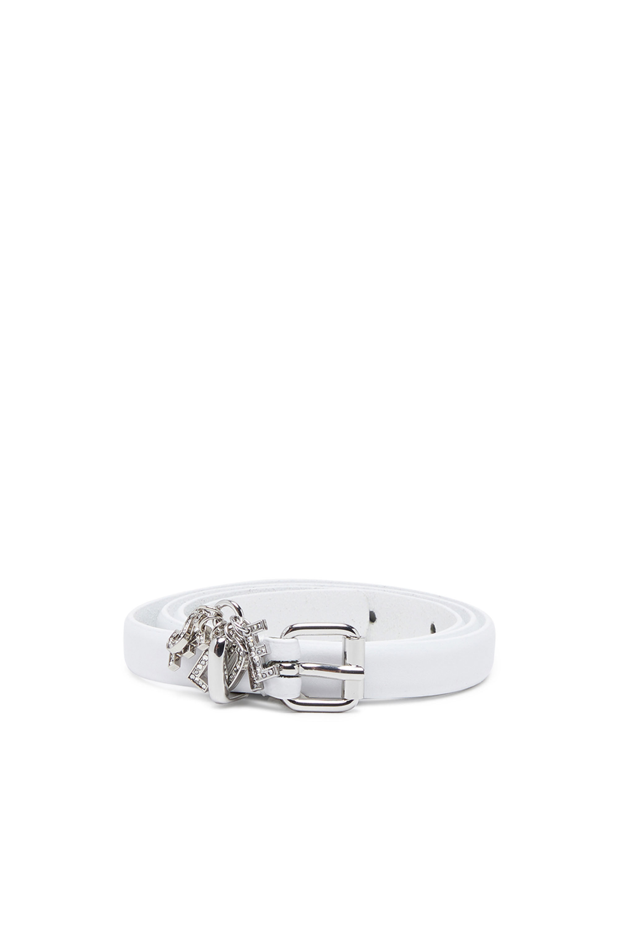 Diesel - B-CHARM-LOOP, Woman's Leather belt with crystal logo charms in White - 1