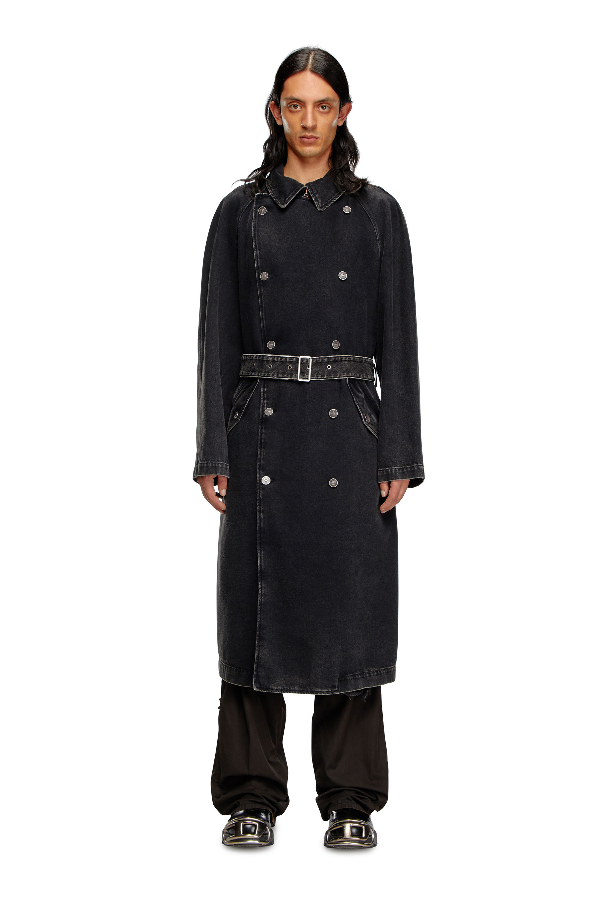 Diesel - D-DELIRIOUS-D, Man's Trench coat in clean-wash denim in Black - 2