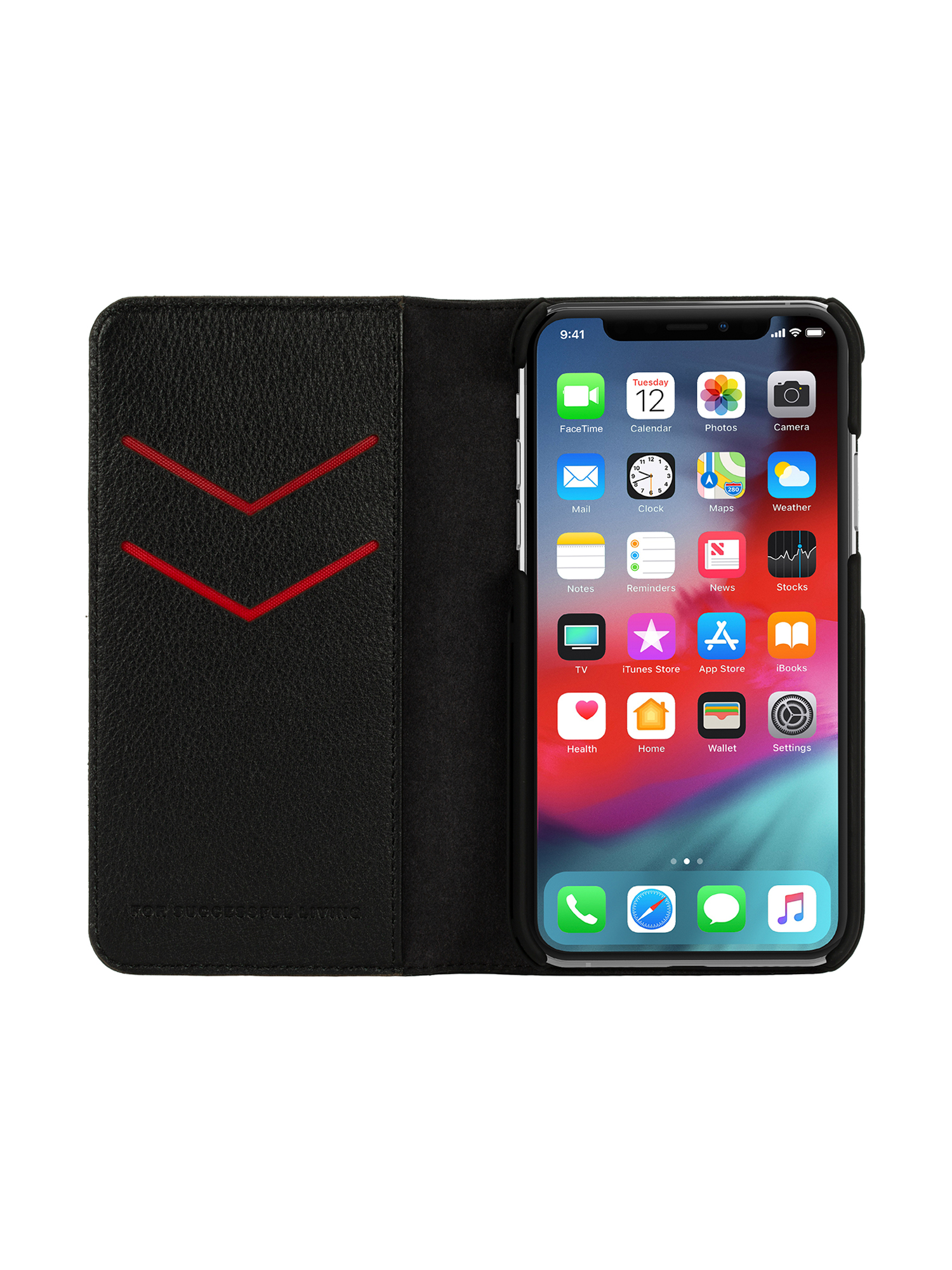 Diesel - DIESEL 2-IN-1 FOLIO CASE FOR IPHONE XS & IPHONE X, Funda de piel negra impresa y repujada, iPhone XS & X Unisex in Negro - 4