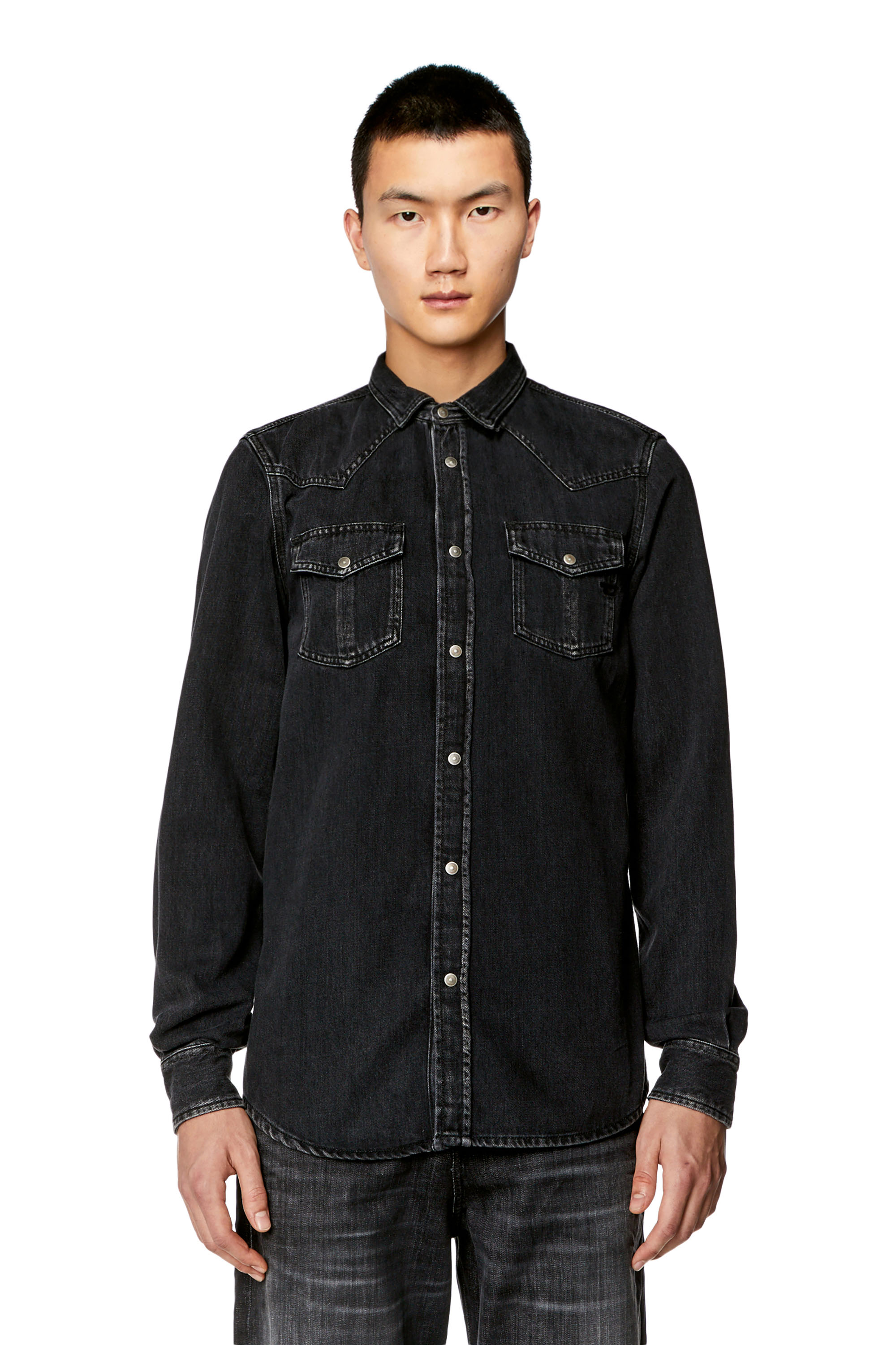 Diesel - D-VEGA, Man's Overshirt in Tencel denim in Black - 4