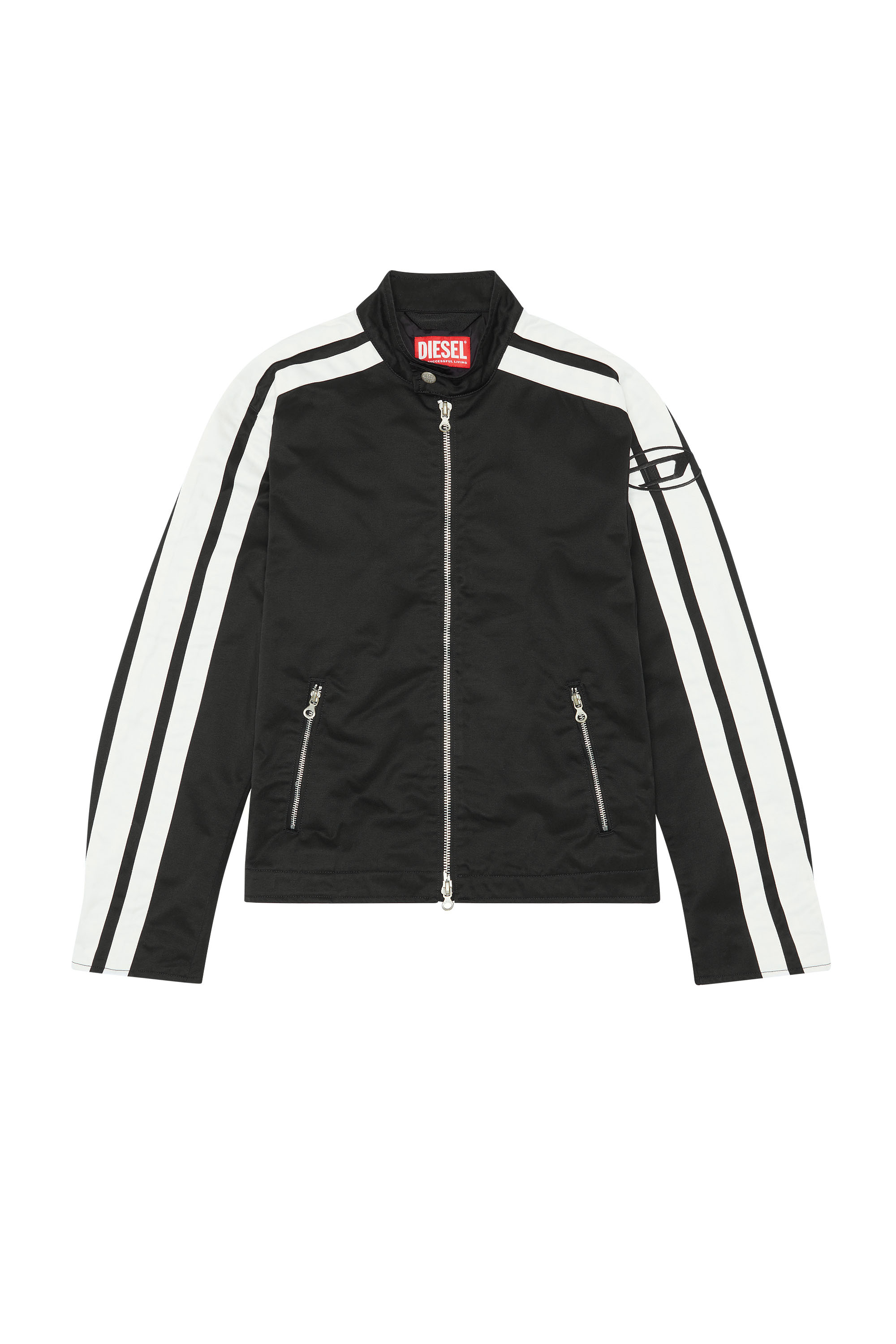 Diesel - J-BECK, Man's Biker jacket in padded cotton with bands in Black/White - 5