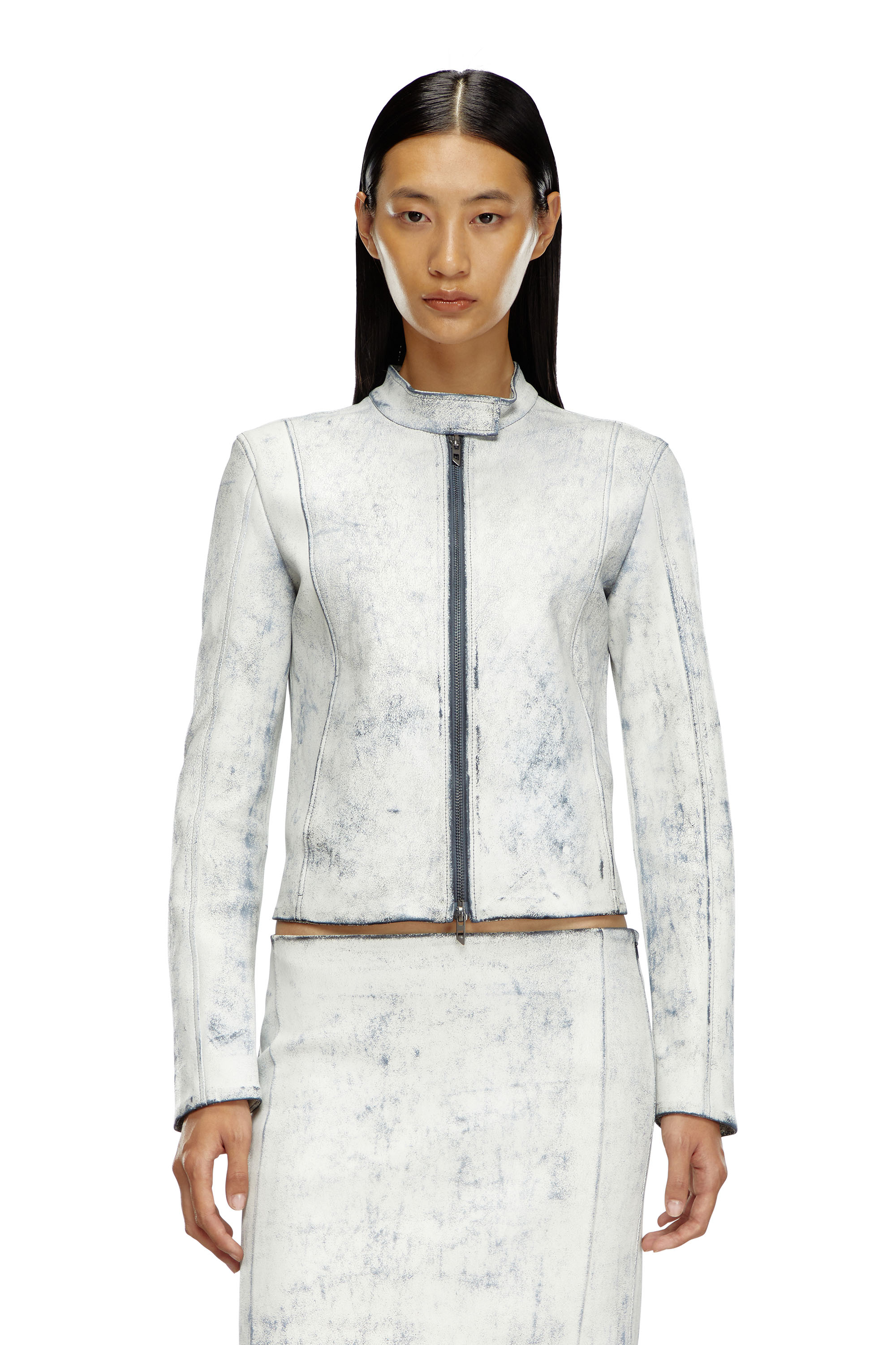 Diesel - L-YRIC, Chaqueta de cuero con efecto yeso Mujer in Blanco - 1