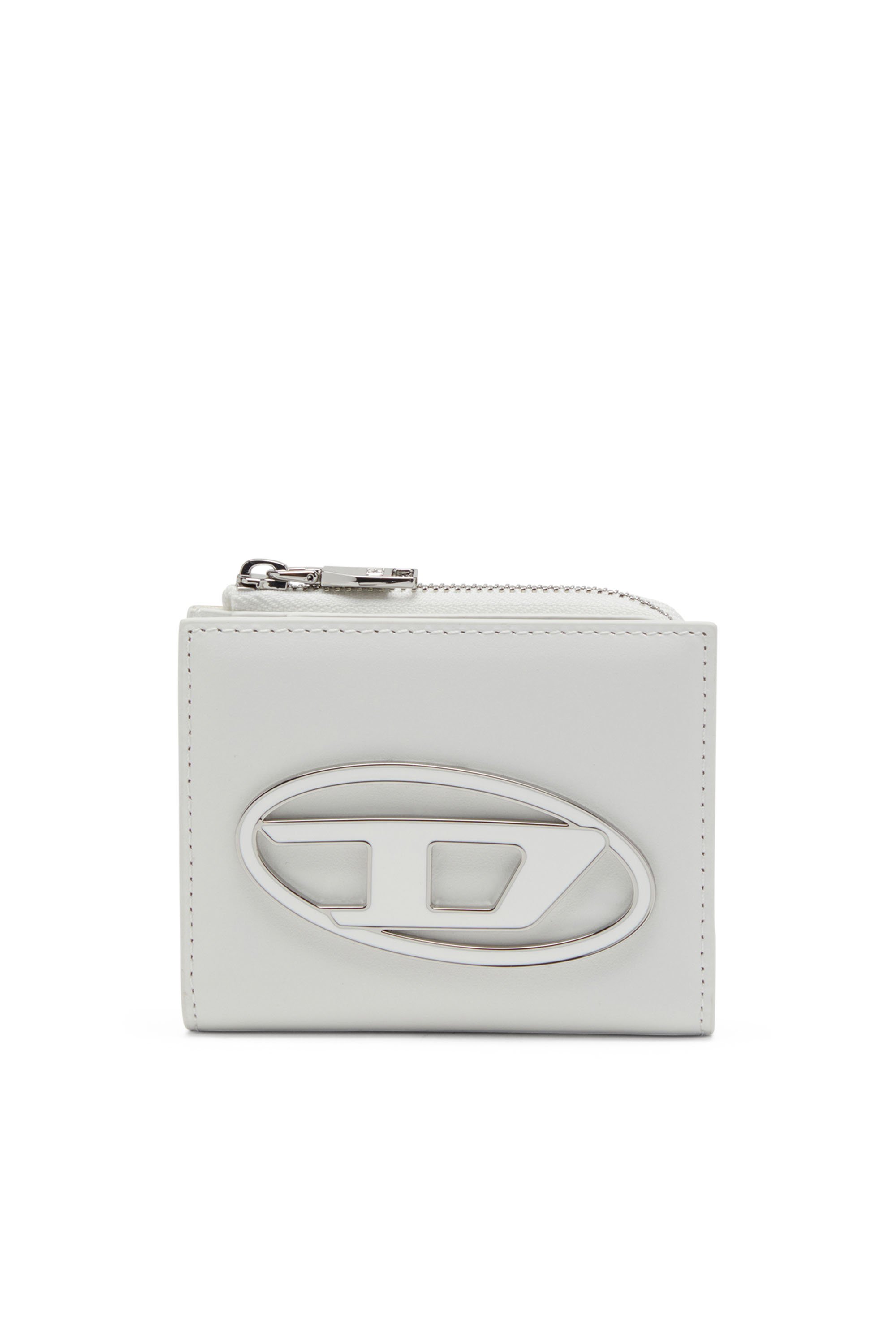 Diesel - 1DR CARD HOLDER ZIP L, Tarjetero de cuero napa que se pliega por la mitad Mujer in Blanco - 1