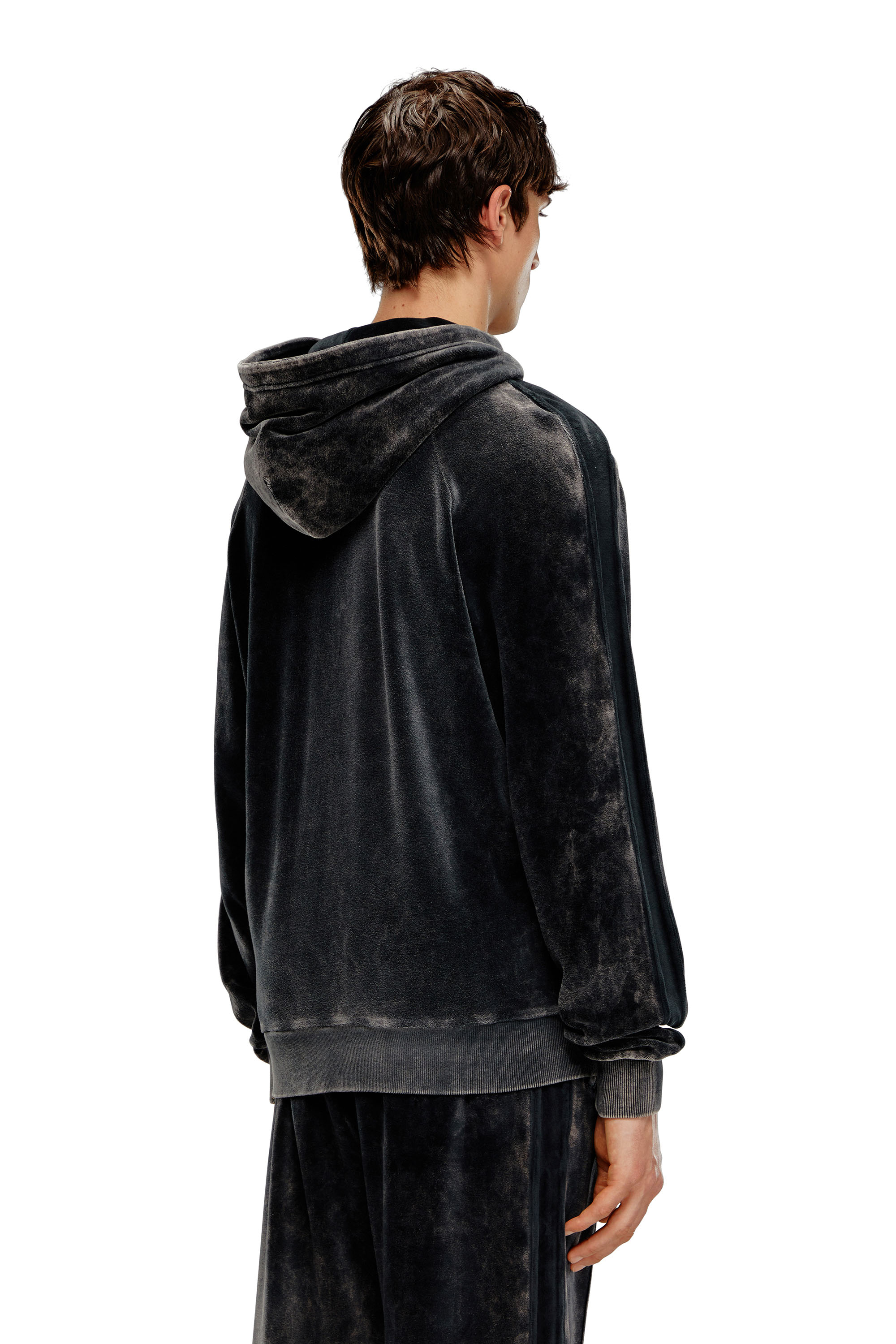 Diesel - S-OCLOCK, Man's Acid-wash chenille zip-up hoodie in Black - 3