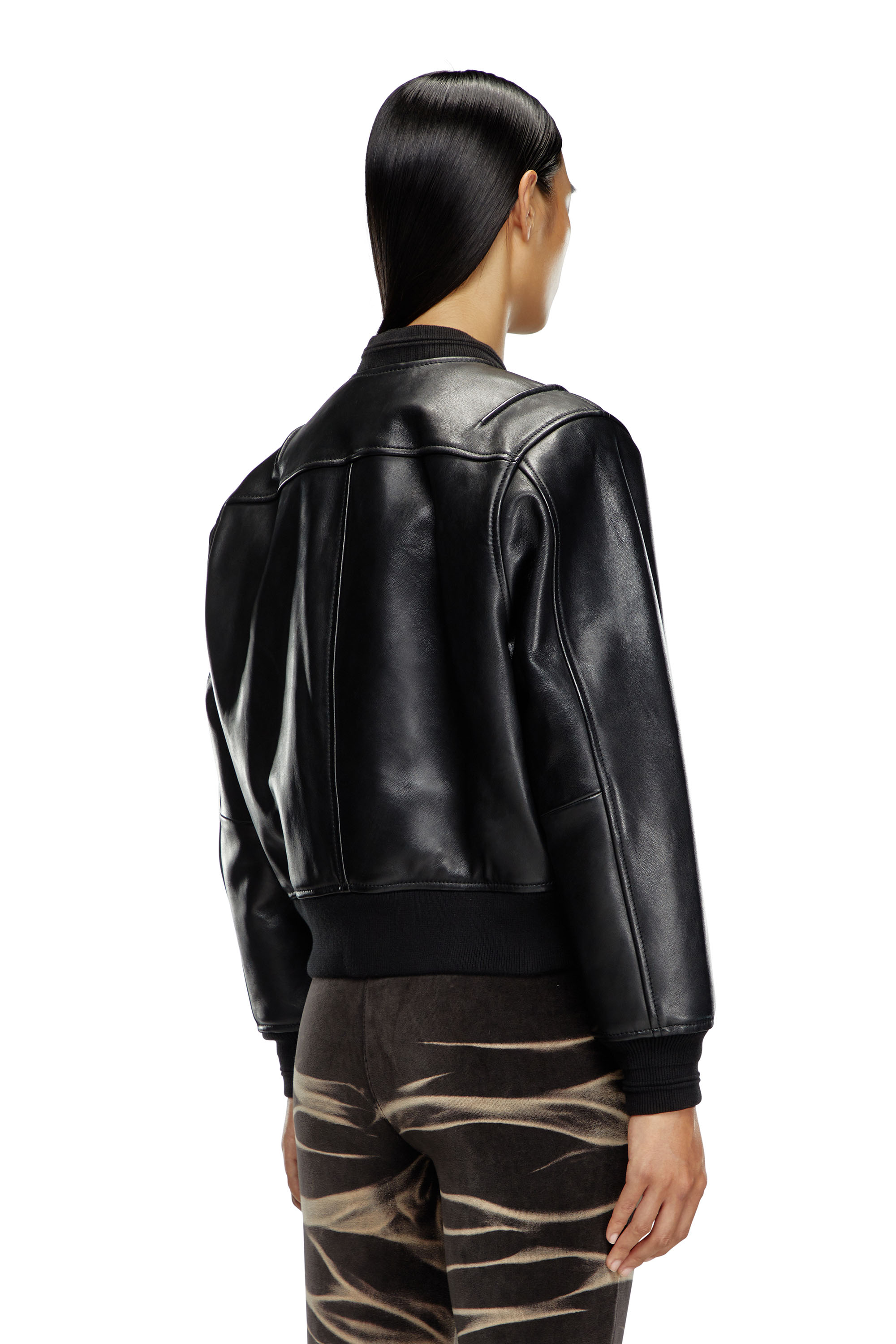 Diesel - L-ILAN, Chaqueta bomber extragrande de cuero Mujer in Negro - 3