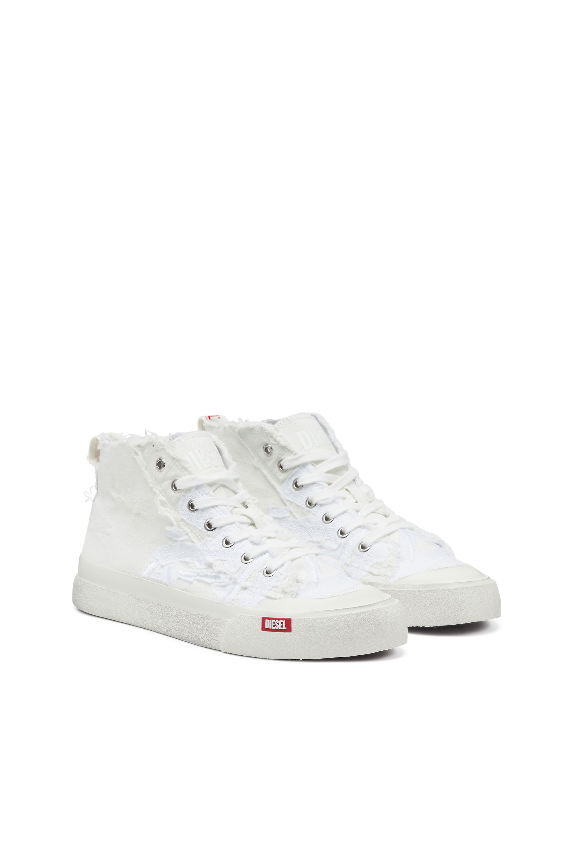 Diesel - S-ATHOS MID, Man's S-Athos Mid-Destroyed gauze and denim high-top sneakers in White - 2