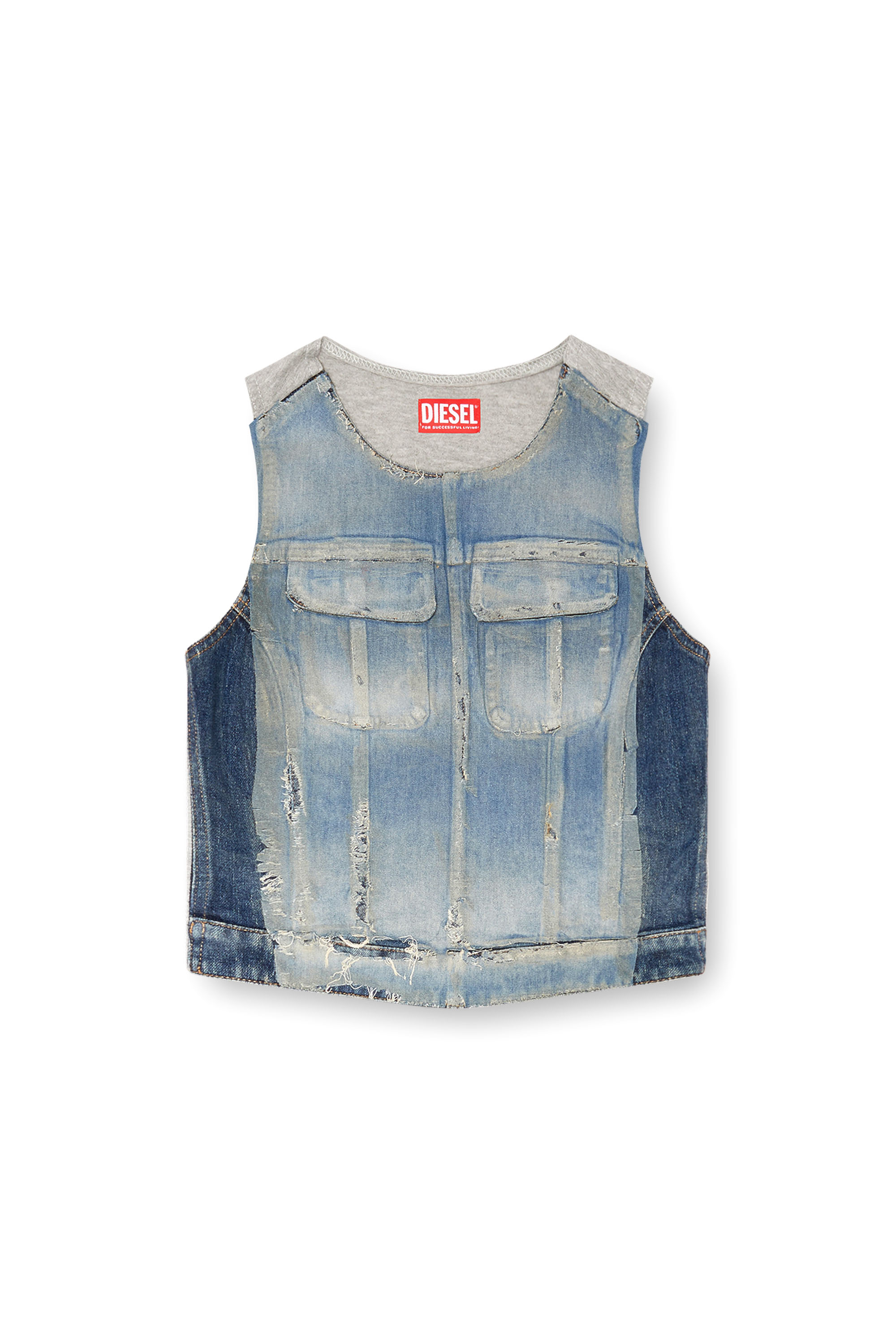 Diesel - DE-BENEDICTA-S, Woman's Top in peel-off denim and jersey in Light Blue - 6