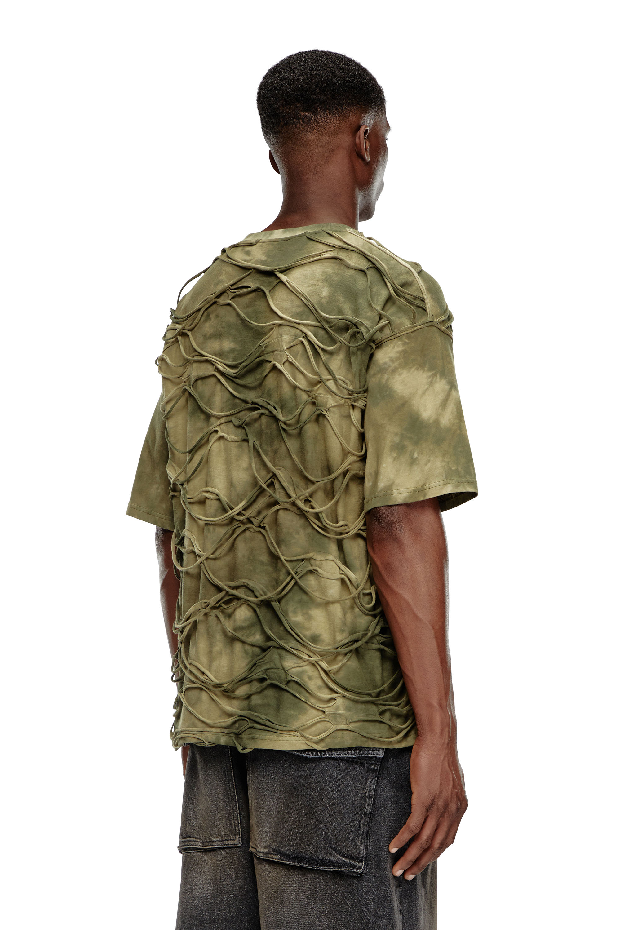 Diesel - T-BOXKET, Man's T-shirt with floating strands in Military Green - 3