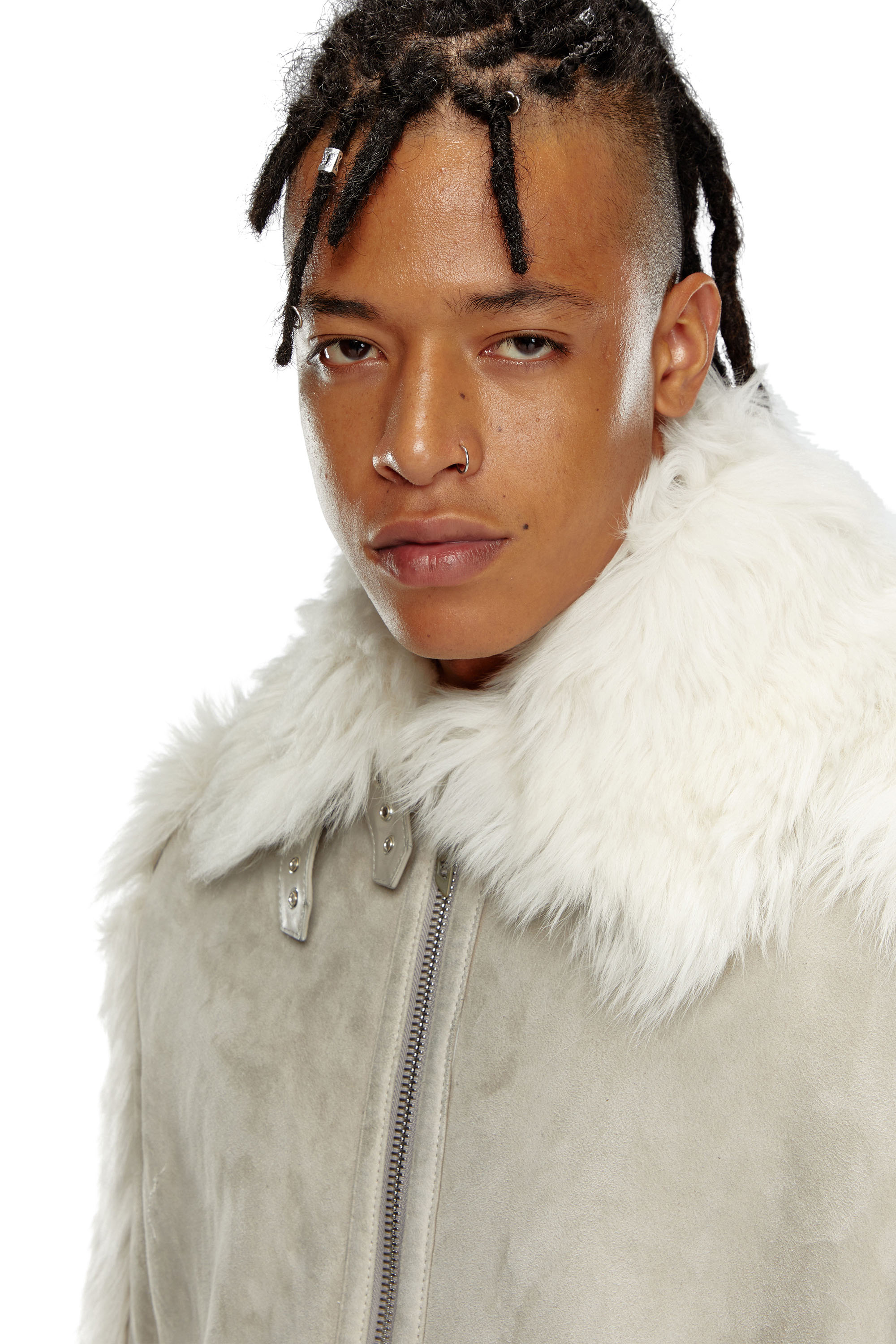 Diesel - L-OMER, Man's Shearling jacket in Grey - 4