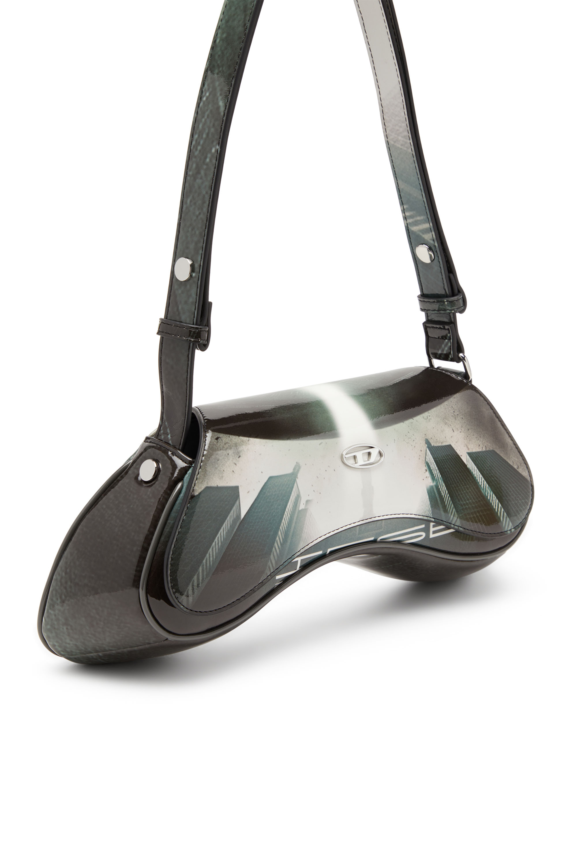 Diesel - PLAY CROSSBODY, Woman's Play-Shoulder bag in printed glossy PU in Dark grey - 5