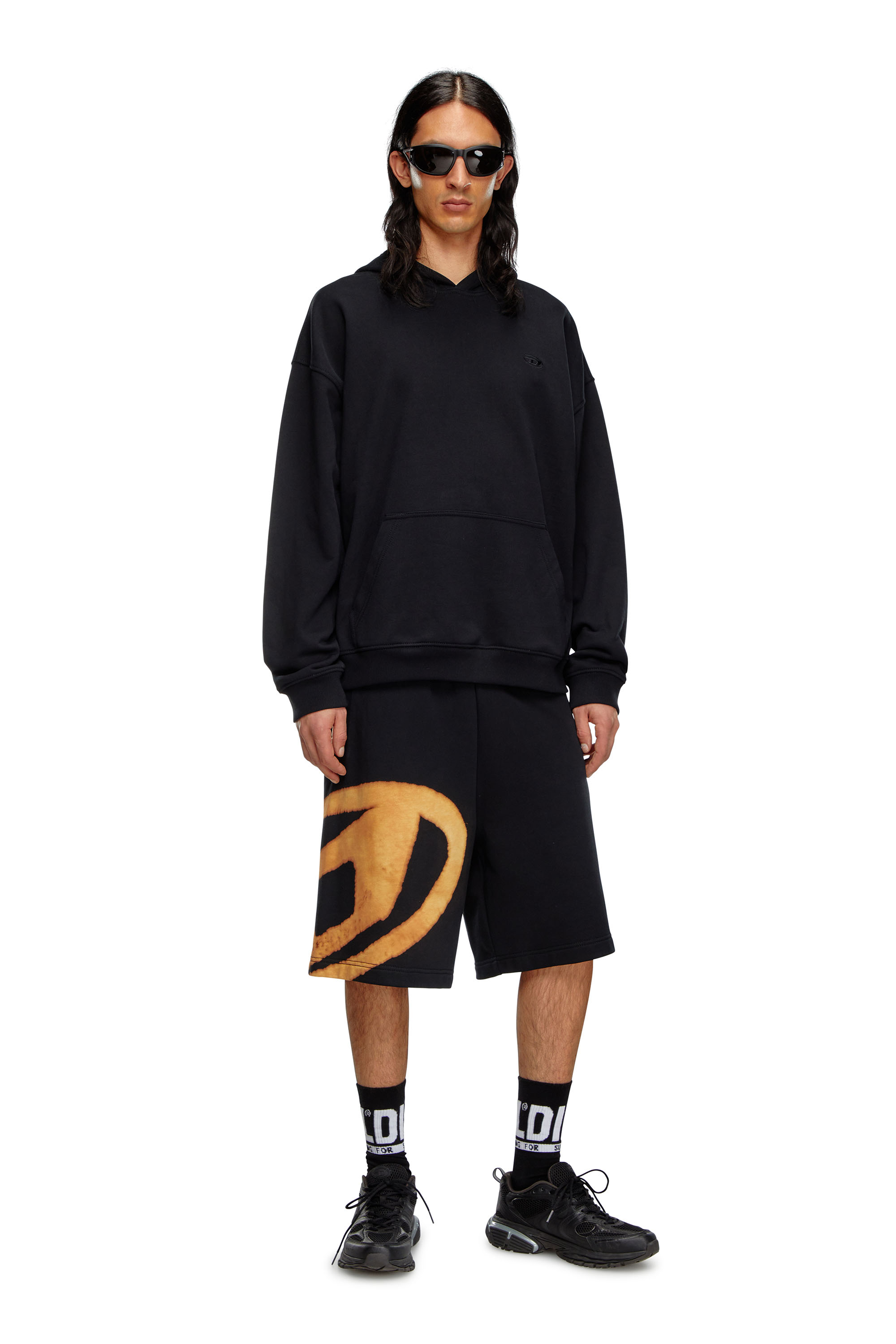 Diesel - P-CROW-BLEACH, Man's Sweat shorts with bleached logo in Black/Orange - 2