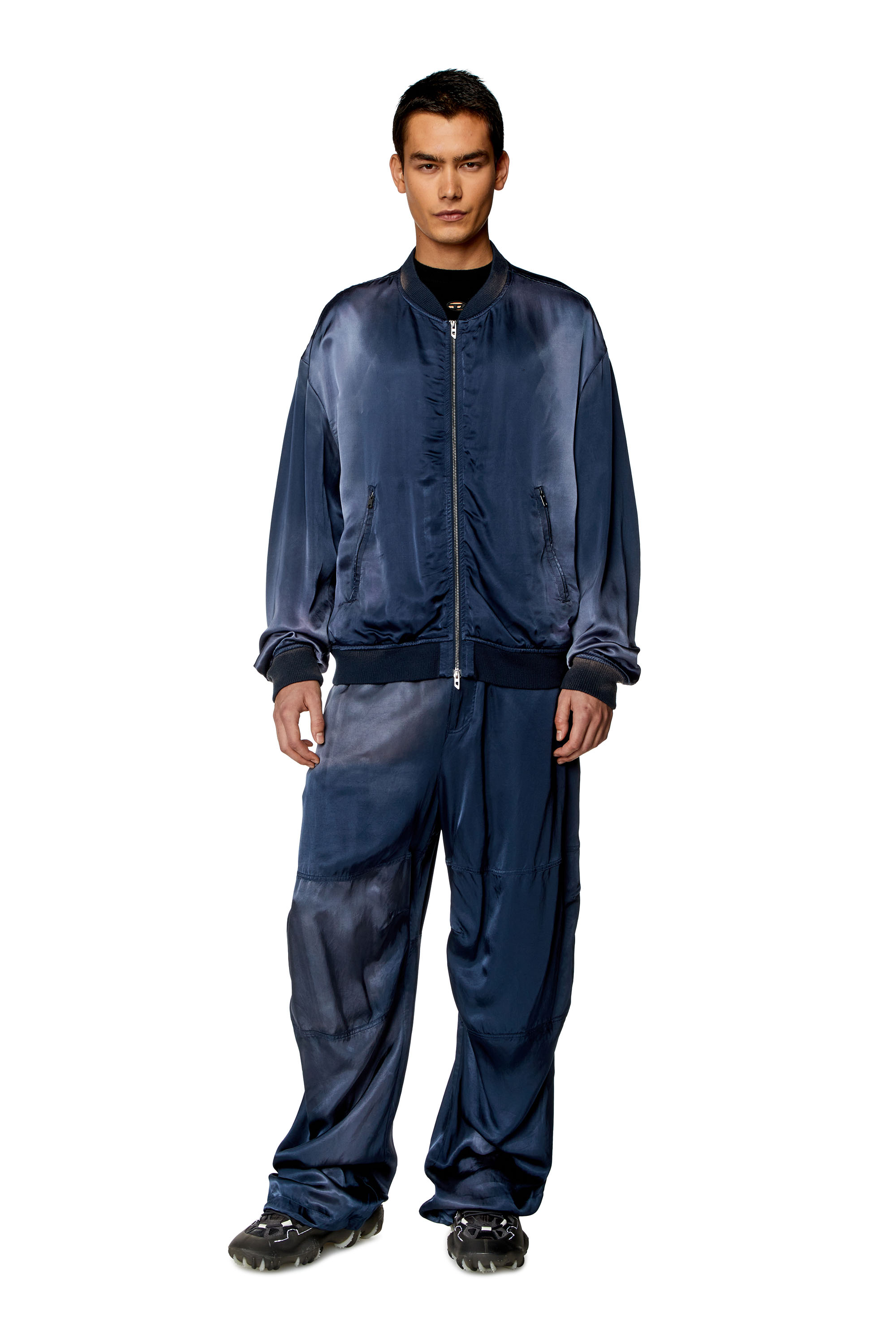 Diesel - J-MARTEX, Man's Satin bomber jacket with faded effect in Blue - 2