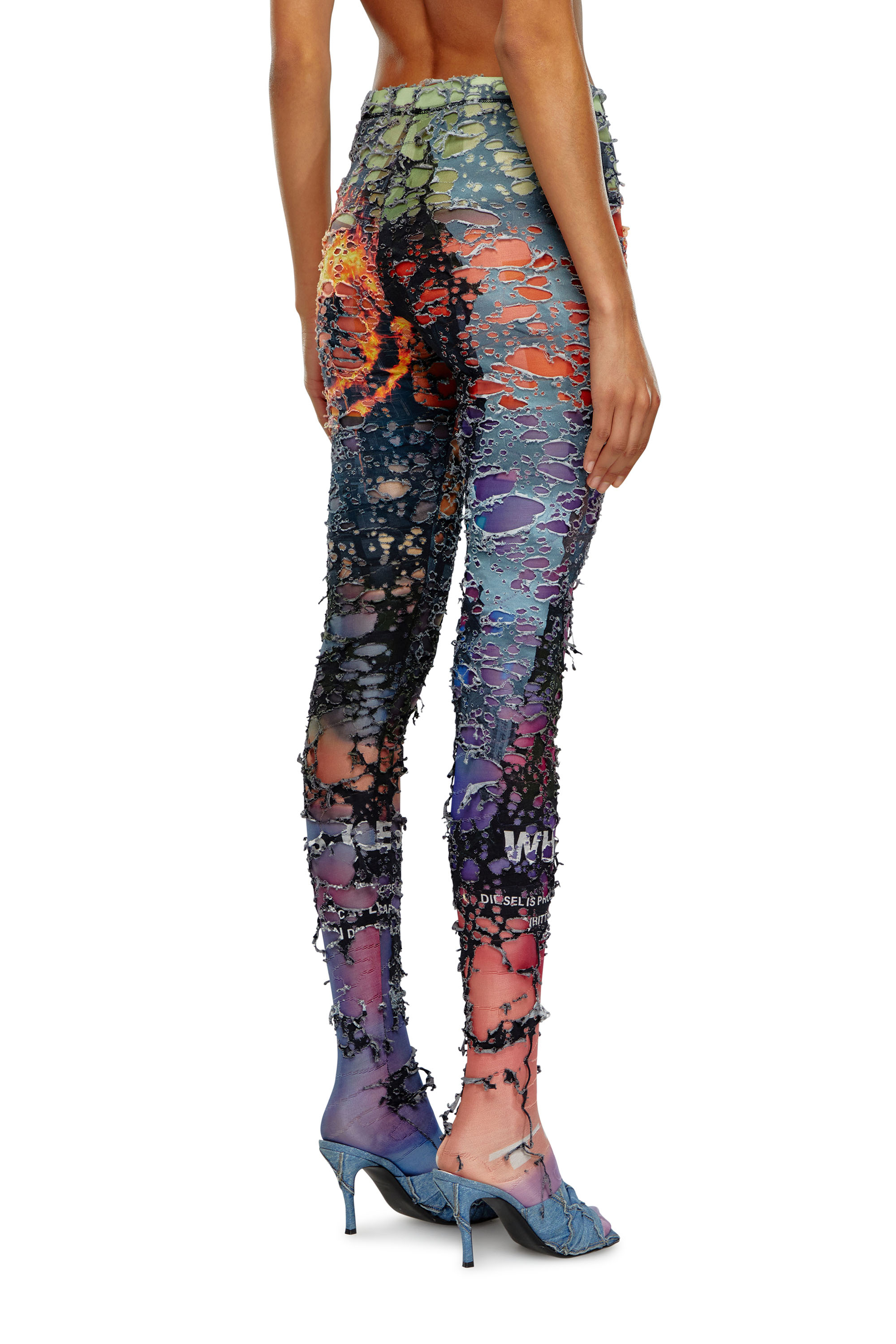 Diesel - P-KOLL-DEV, Woman's Destroyed tights with cinema prints in Orange/Pink - 2