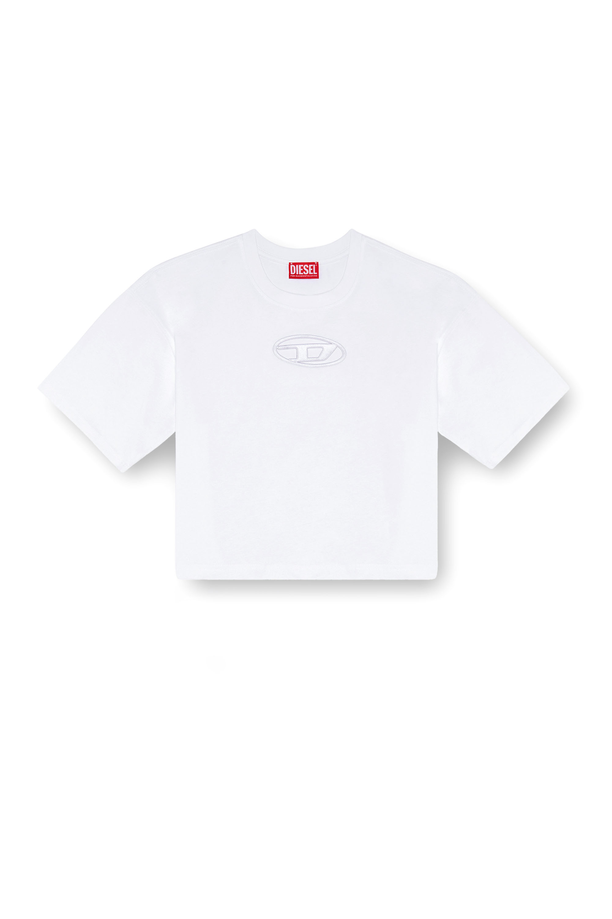 Diesel - T-BUXT-CROP-OD, Woman's Boxy T-shirt with cut-out Oval D logo in White - 4