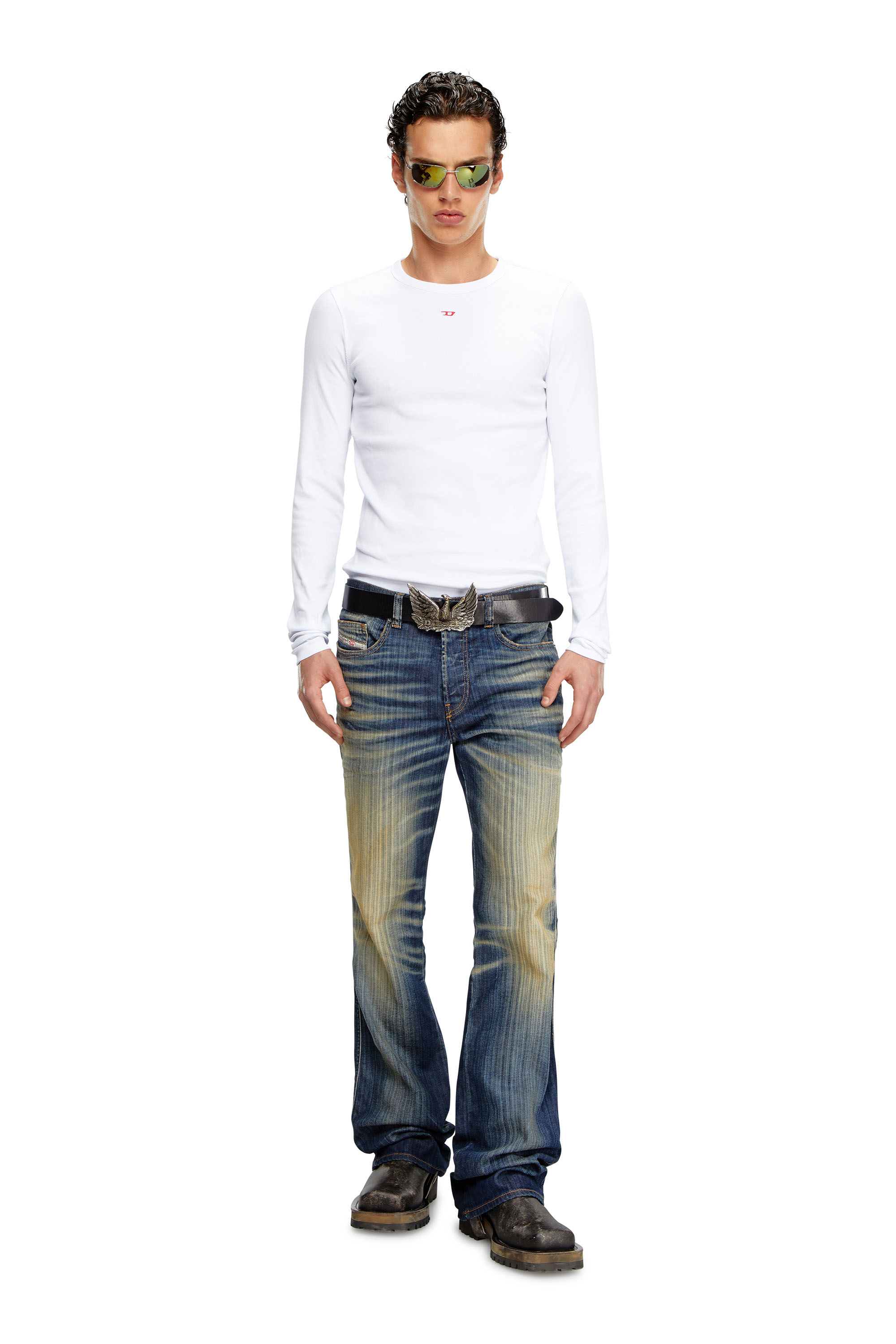 Diesel - D-RIBBER-LS-N, Camiseta de manga larga con parche D Hombre in Blanco - 2