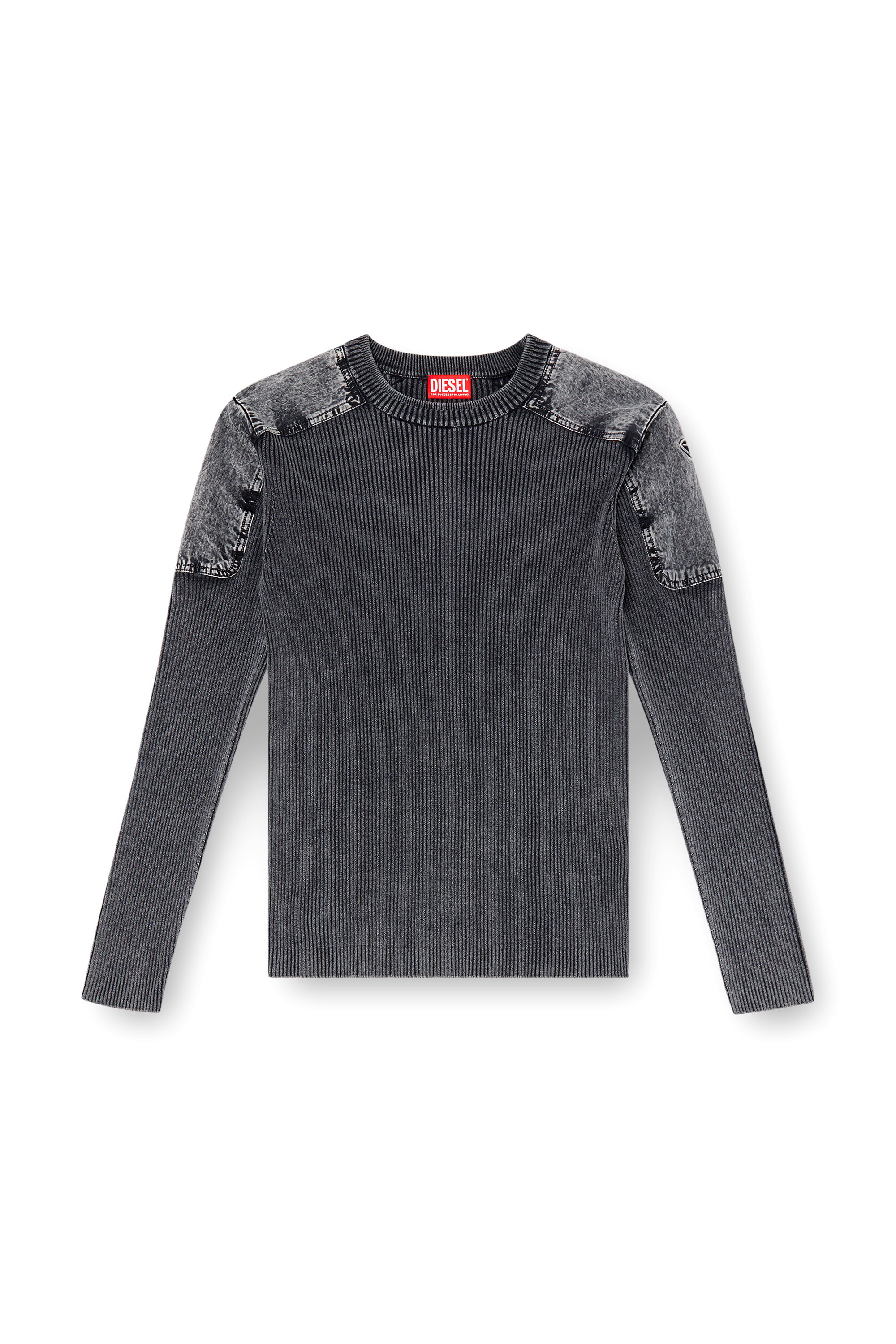 Diesel - K-MARTIN, Jersey con paneles de denim en los hombros Hombre in Gris - 5