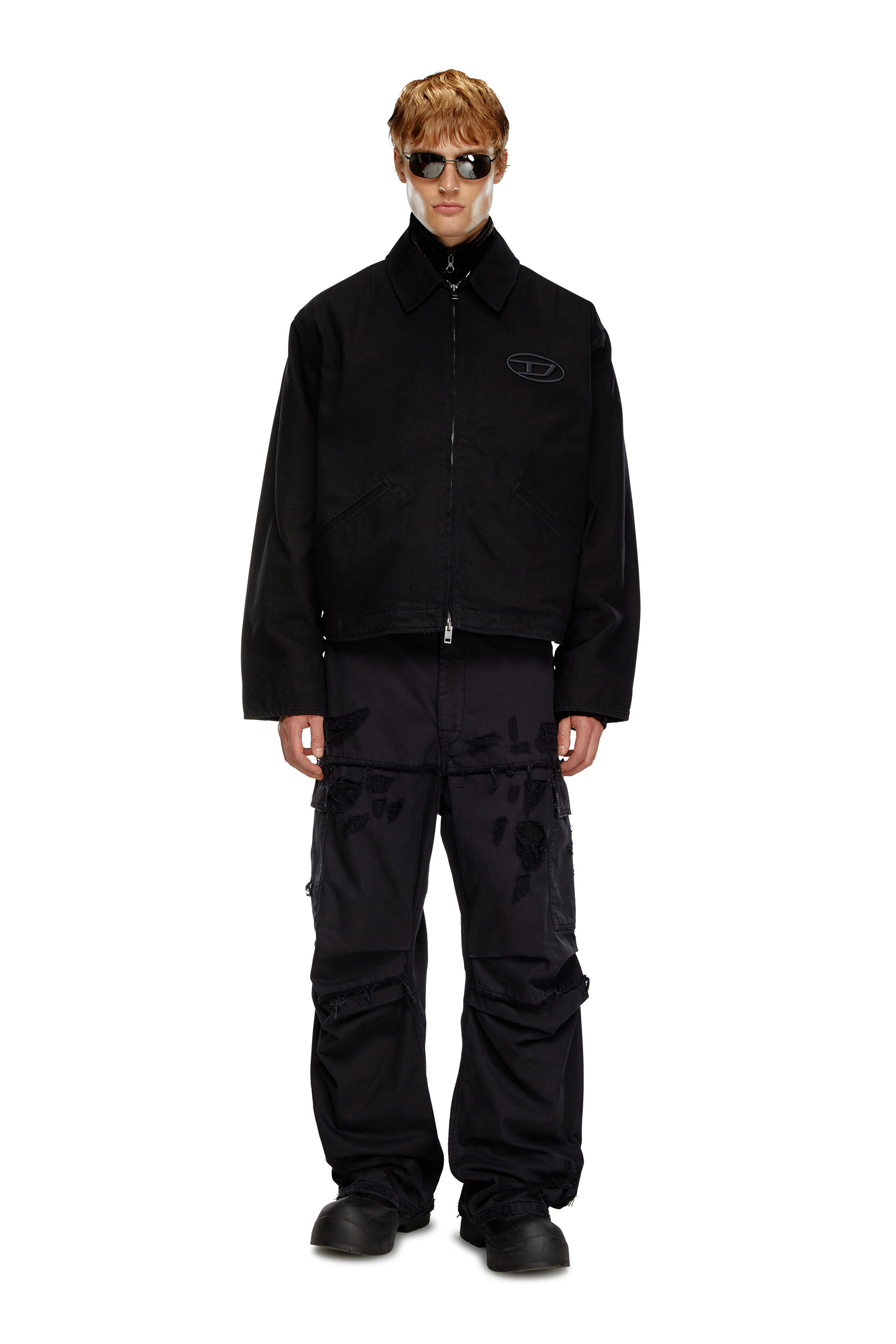 Diesel - J-TAYLOR-BLEACH, Man's Denim blouson jacket with bleached logo in Black - 2