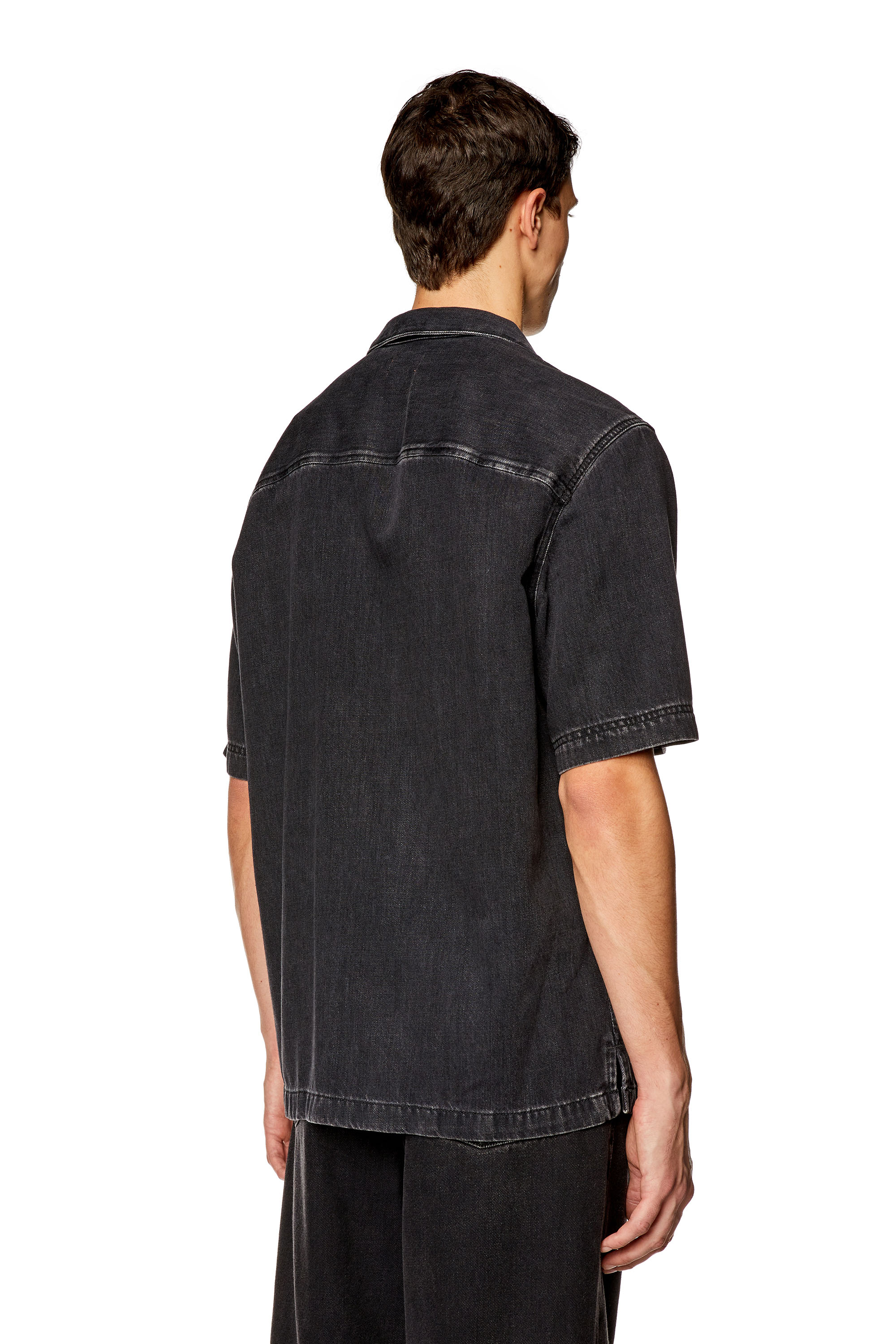 Diesel - D-PAROSHORT, Man's Bowling shirt in Tencel denim in Black - 2