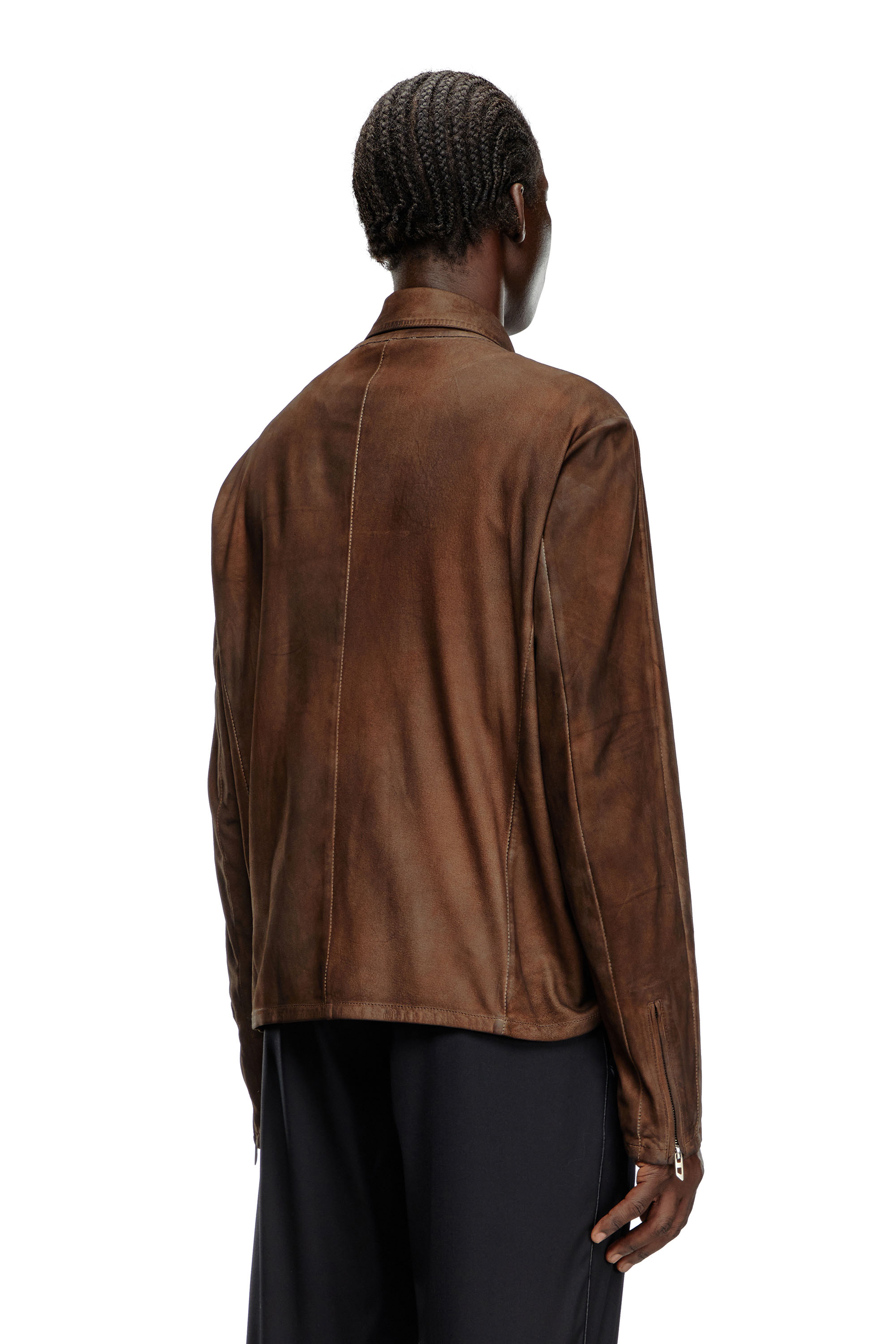 Diesel - L-CROMBE, Man's Blouson jacket in treated leather in Brown - 3