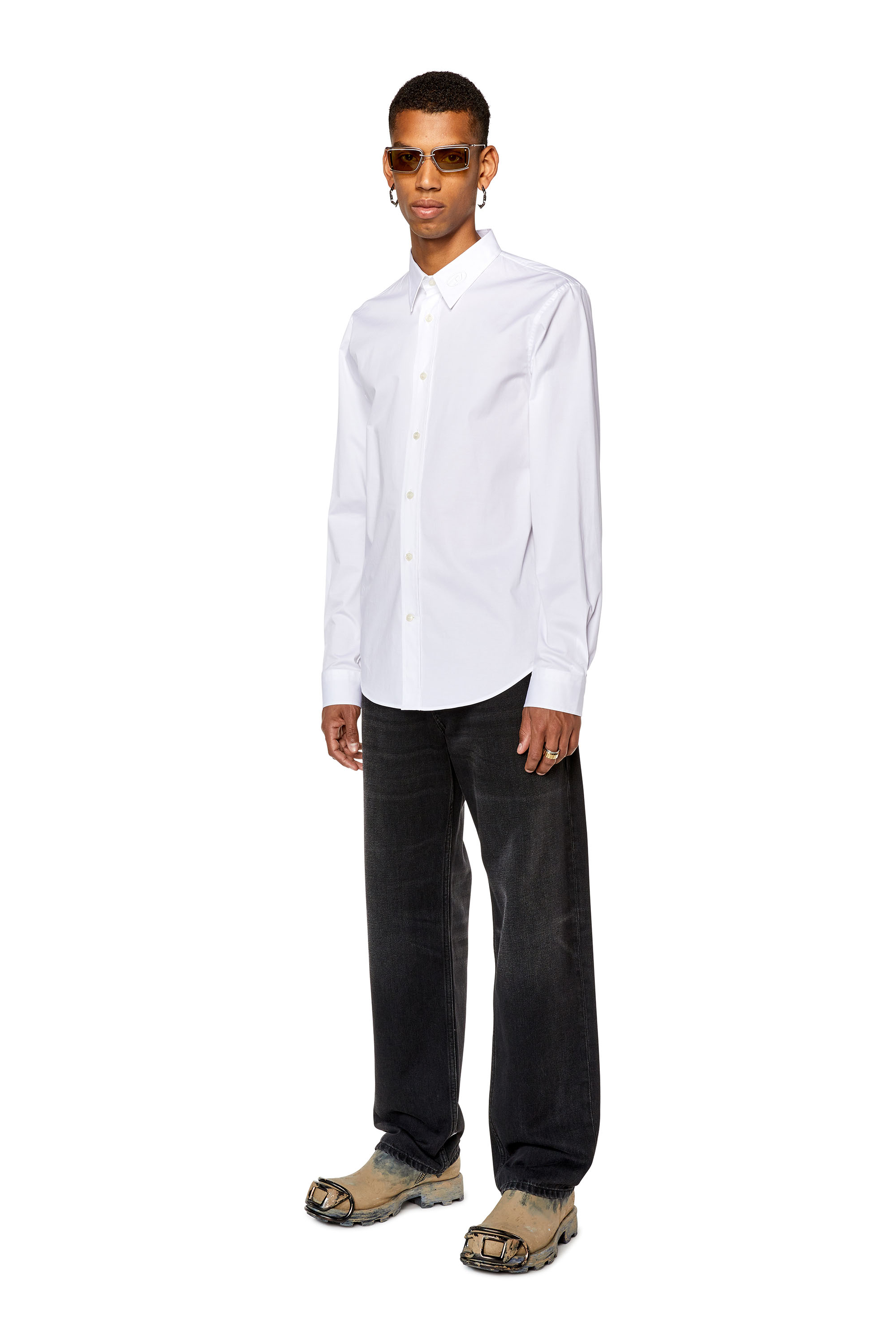 Diesel - S-BENNY-CL, Man's Micro-twill shirt with tonal embroidery in White - 4