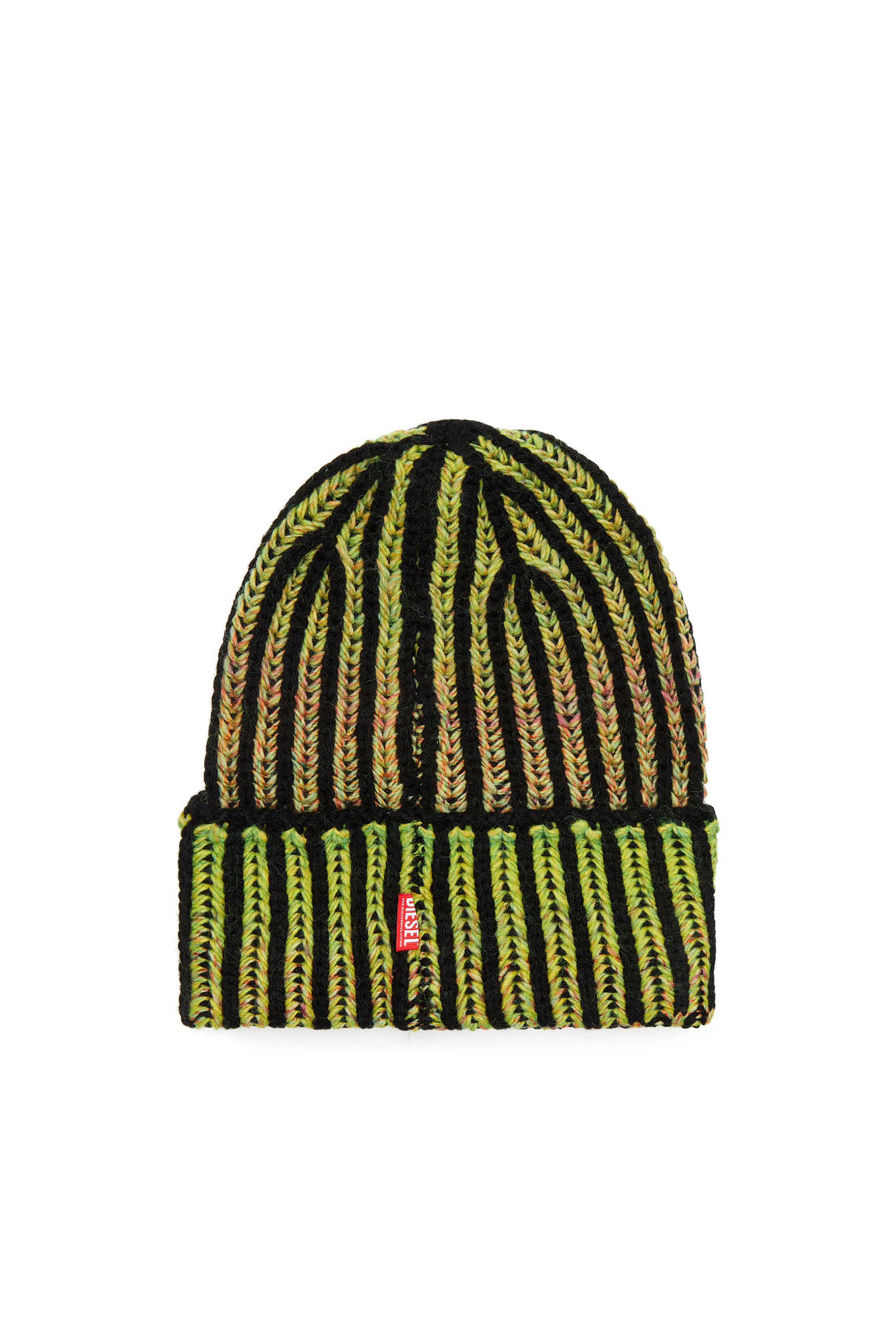 Diesel - K-BIRBY, Gorro en canalé con rayas de neón en degradé Unisex in Multicolor - 3