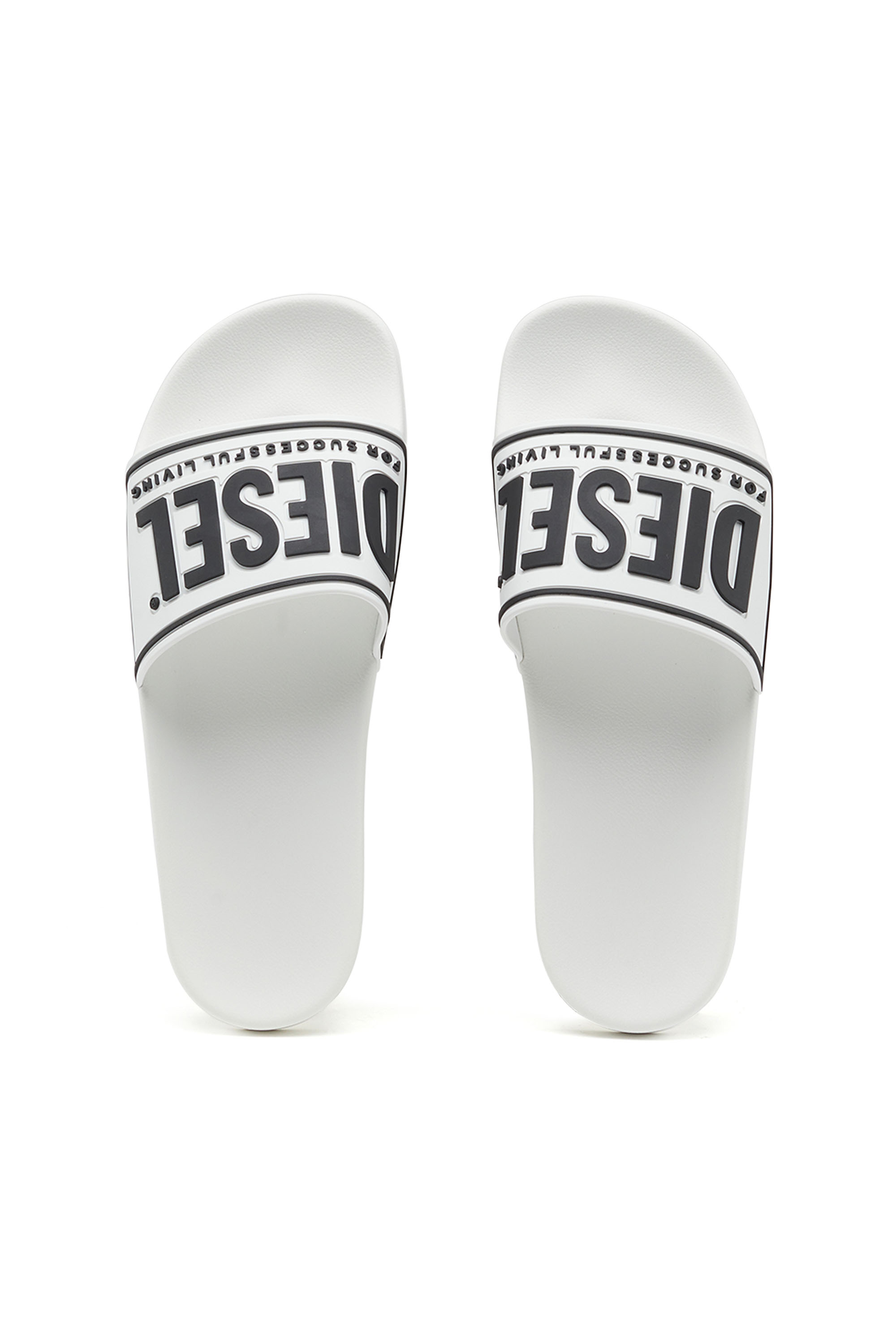 Diesel - SA-MAYEMI CC, Man's Sa-Mayemi-Pool slides with 3D logo in White/Black - 5