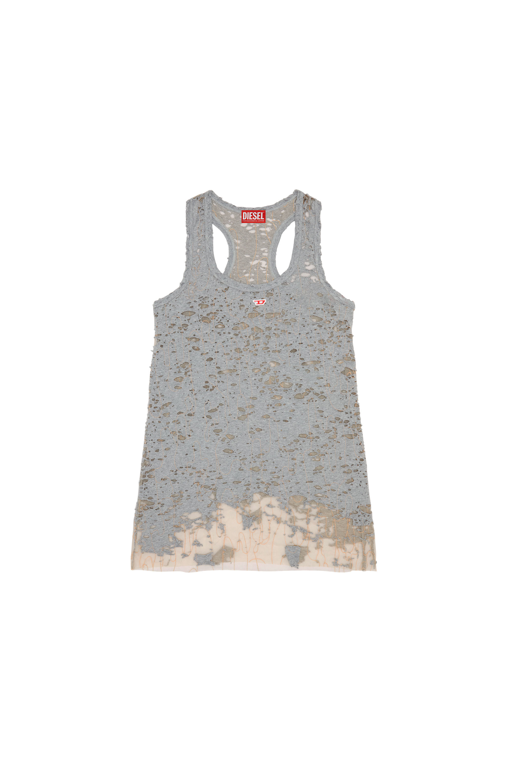 Diesel - D-BILSON, Woman's Short tank dress with destroyed effect in Grey - 5