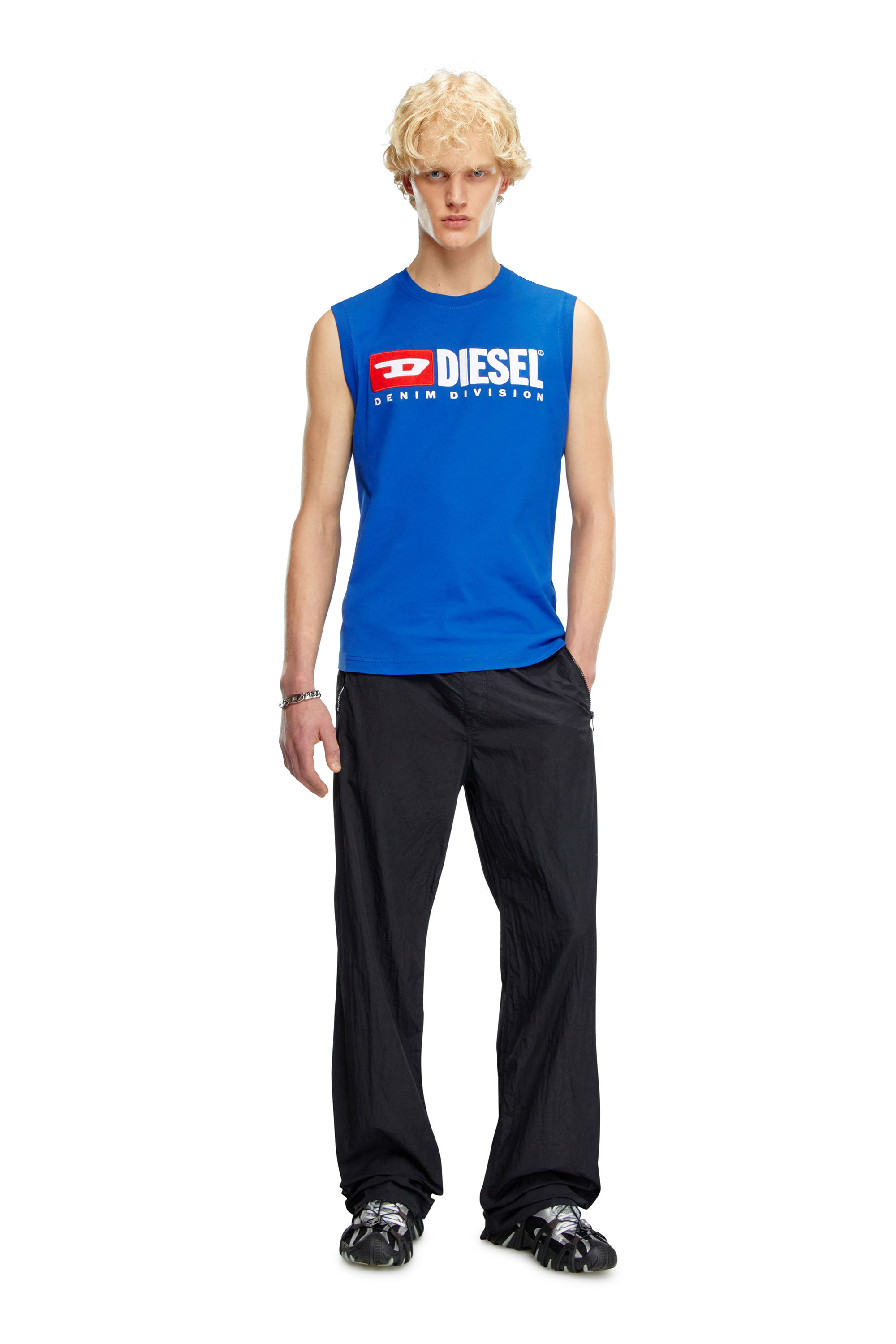 Diesel - T-ISCO-DIV, Man's Tank top with chest logo print in Blue - 3