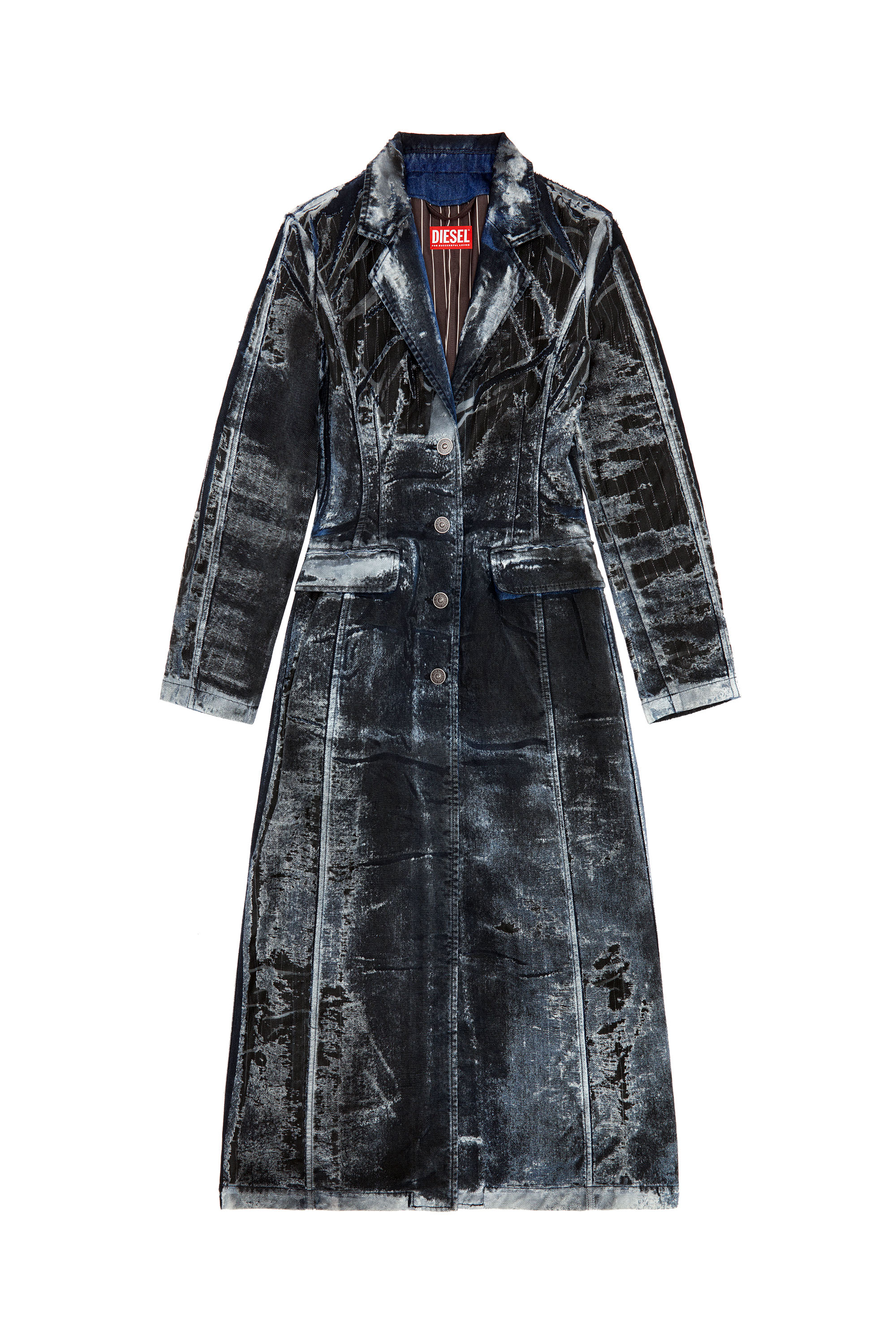 Diesel - DE-PIA-FSE, Woman's Coat in pinstriped devoré denim in Black/Blue - 5