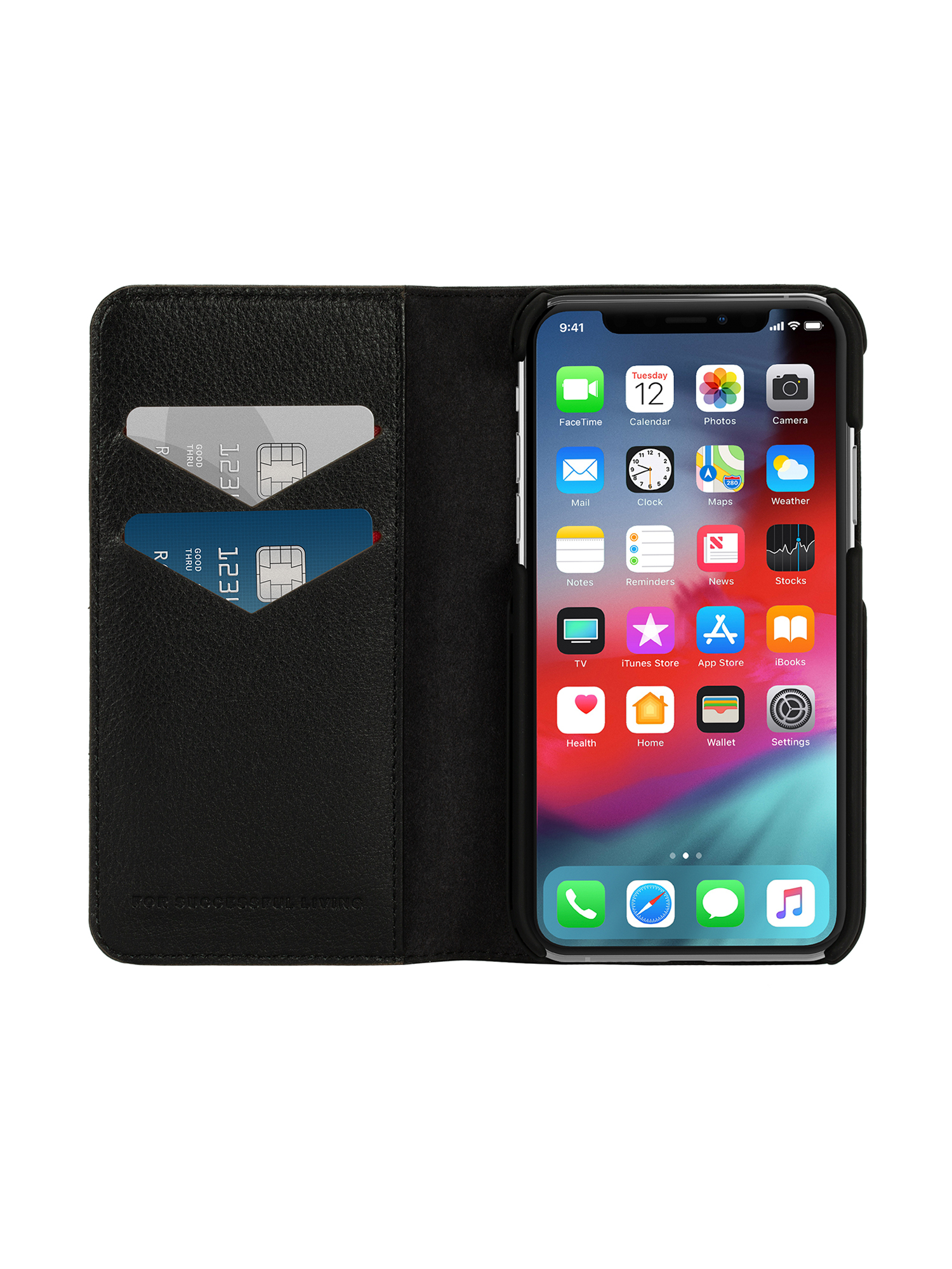 Diesel - DIESEL 2-IN-1 FOLIO CASE FOR IPHONE XS & IPHONE X, Funda de piel negra impresa y repujada, iPhone XS & X Unisex in Negro - 7