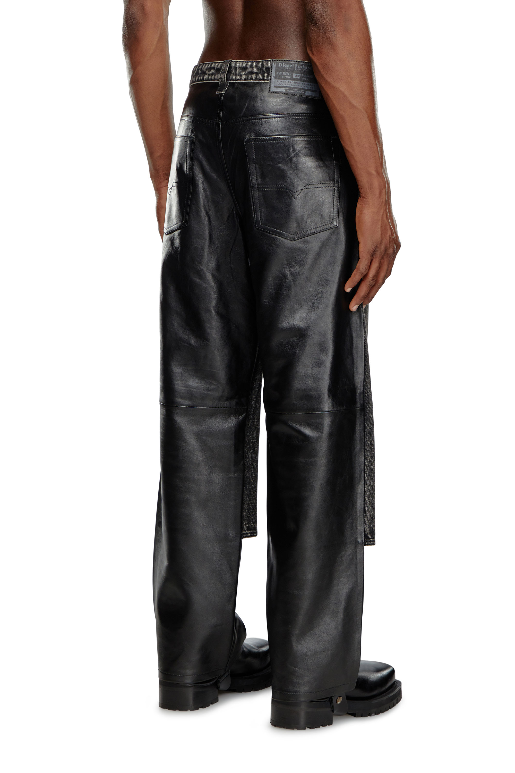 Diesel - P-BRETCH, Man's Leather and denim pants in Black - 3