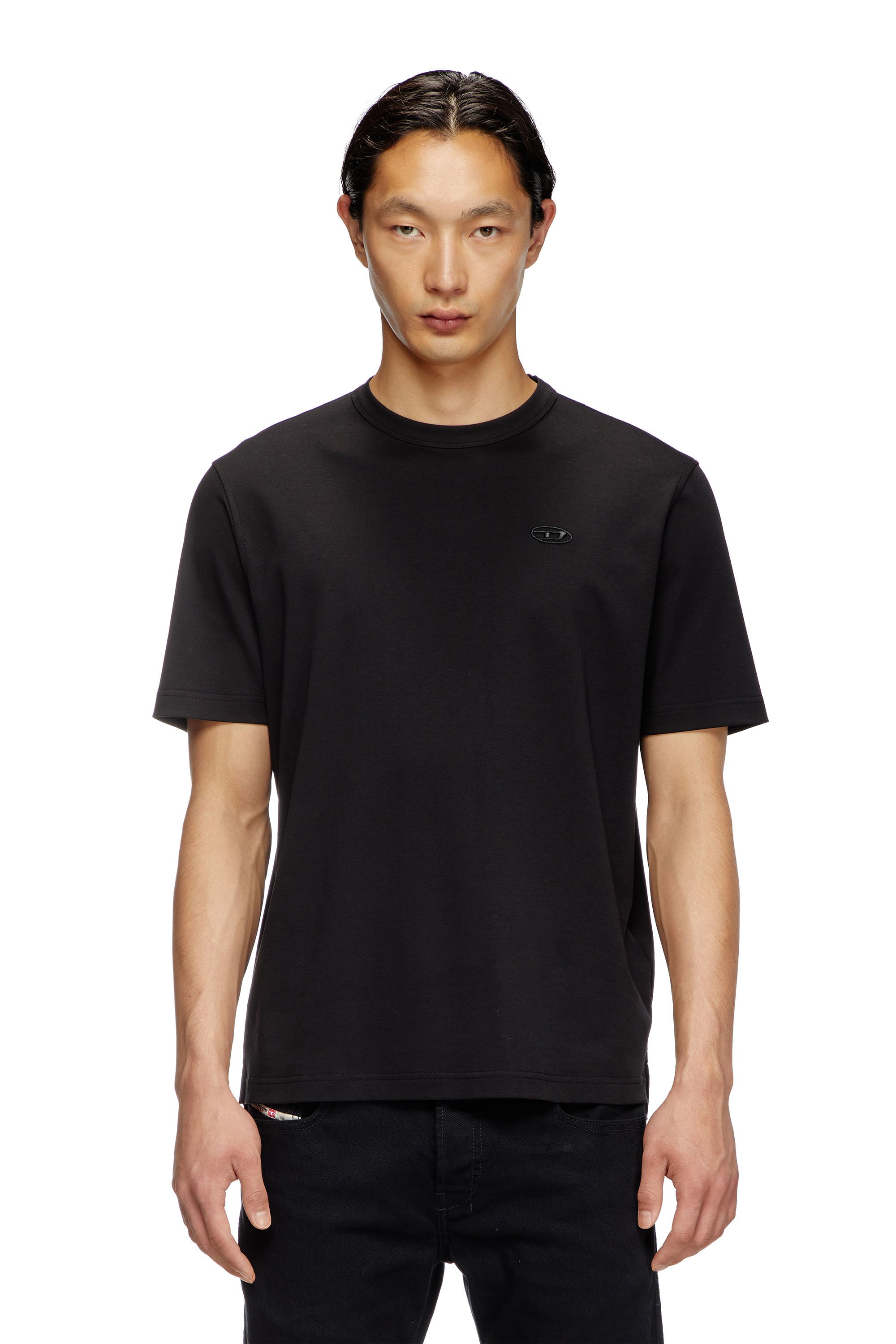 Diesel - T-ADJUST-SLITS-R17, T-shirt with tonal logo embroidery Hombre in Negro - 1